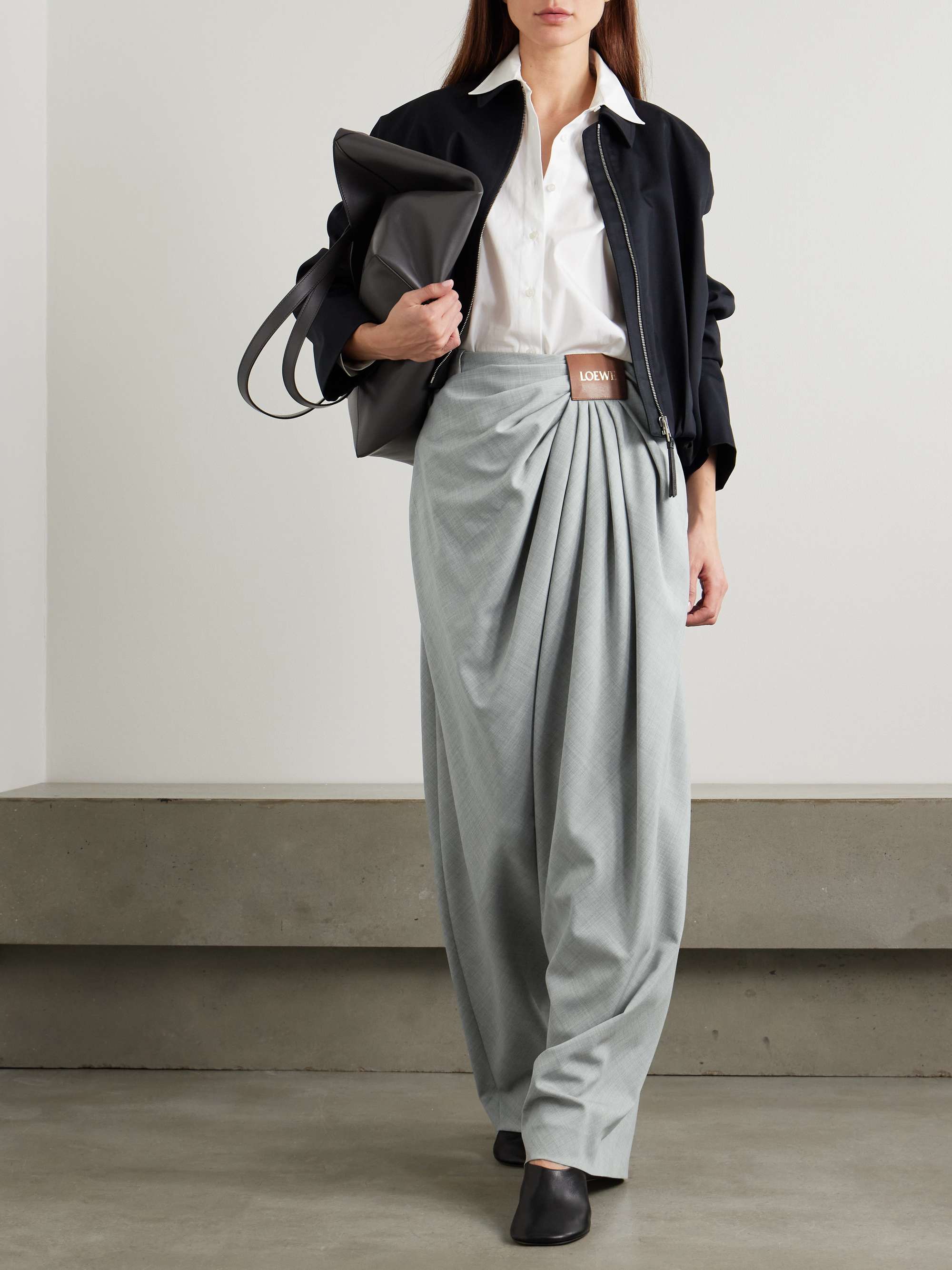 Paneled draped mélange wool pants view