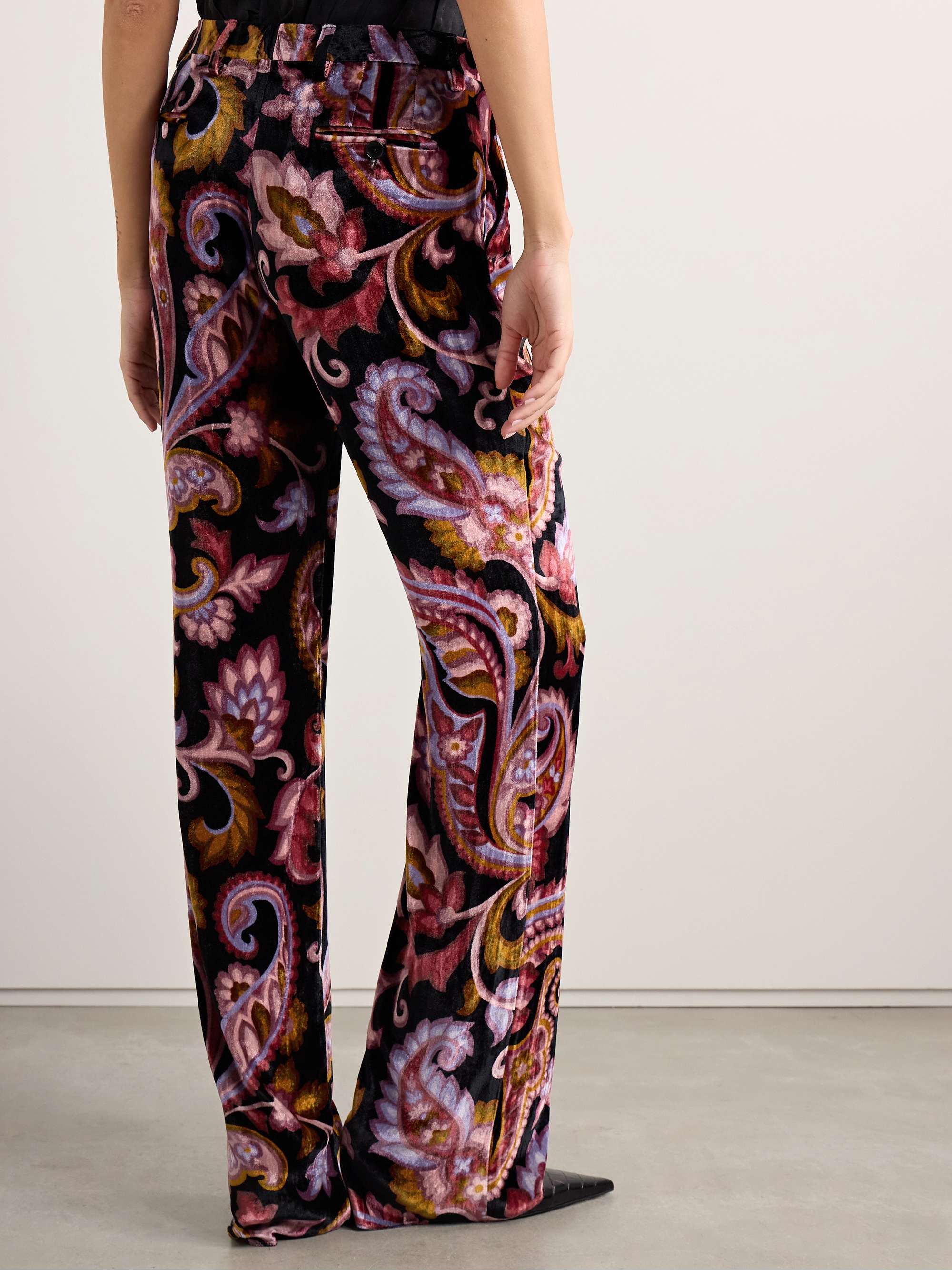 Paisley-print velvet straight-leg pants view