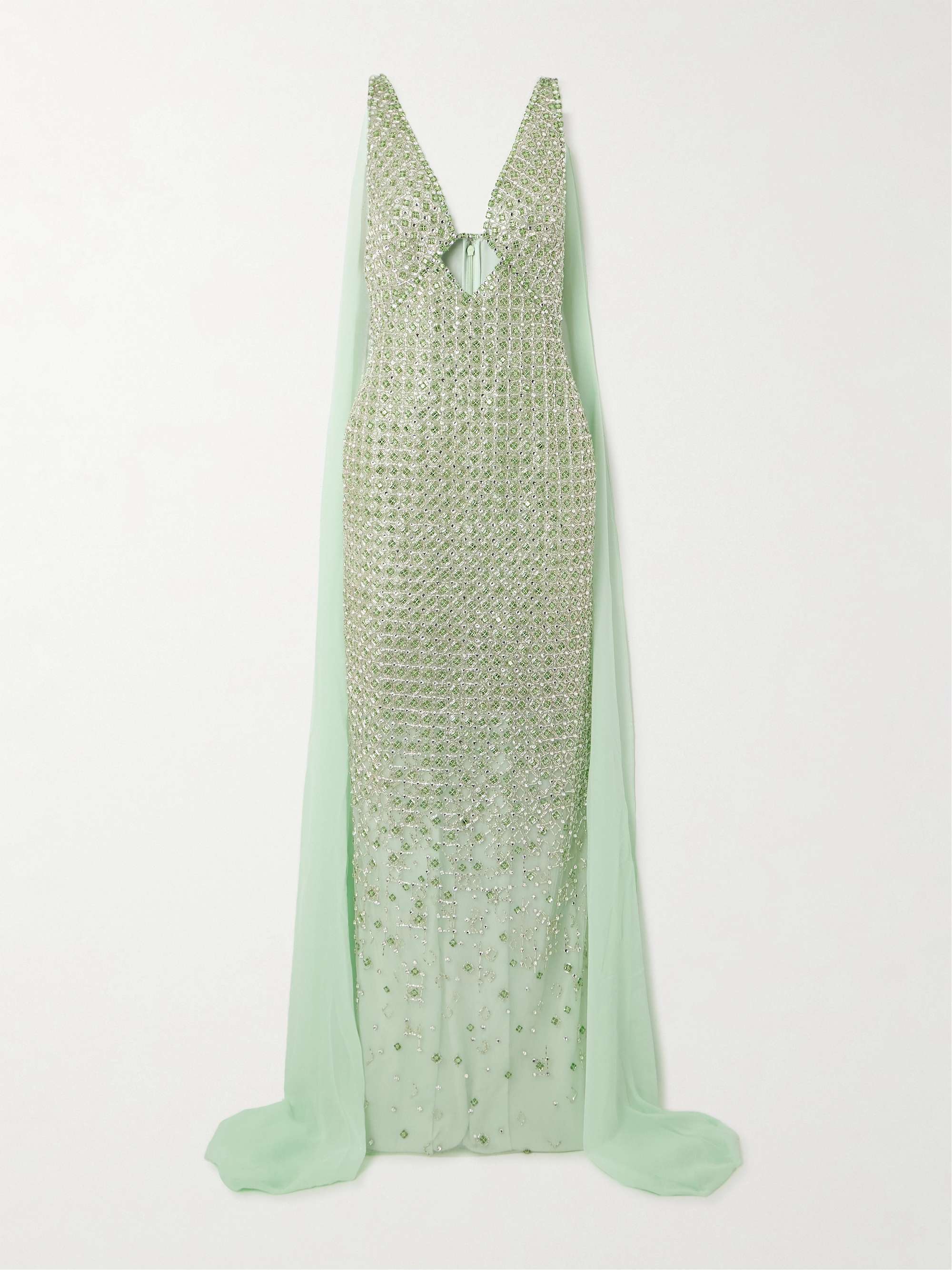Crystal-embellished georgette-trimmed tulle gown view