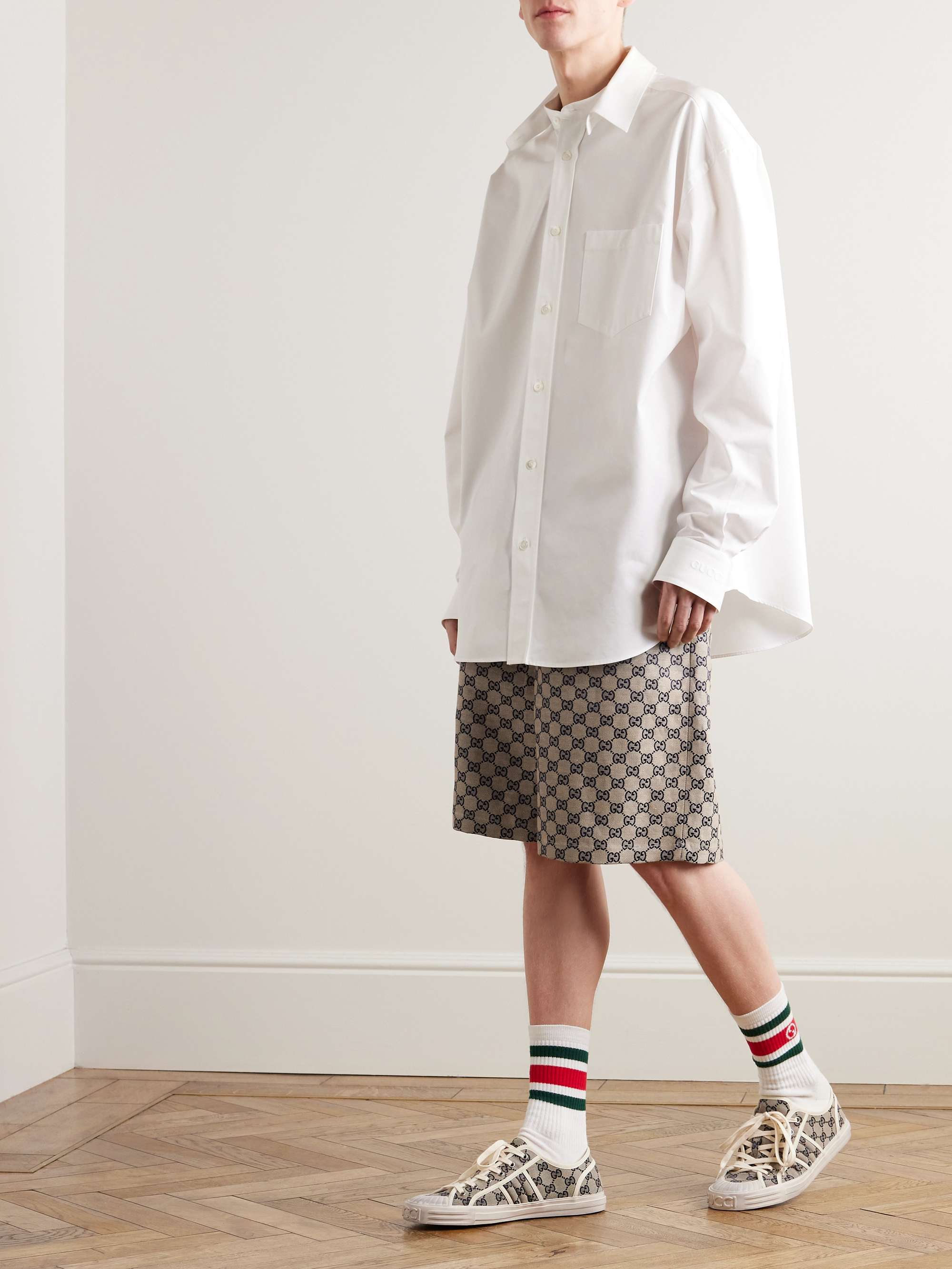 Wide-Leg Monogrammed Linen-Blend Jacquard Shorts view