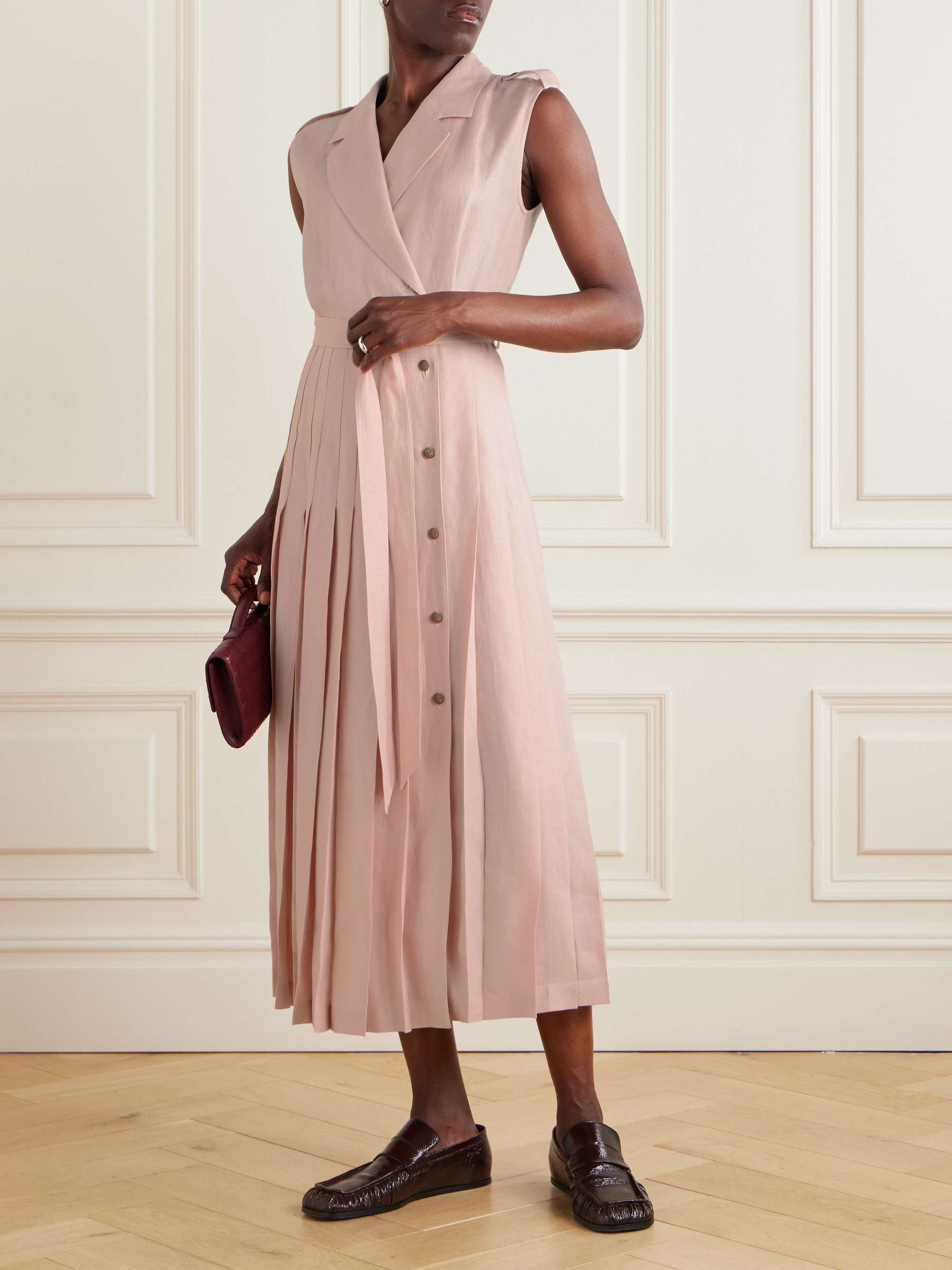 Bryce belted pleated linen midi wrap dress view