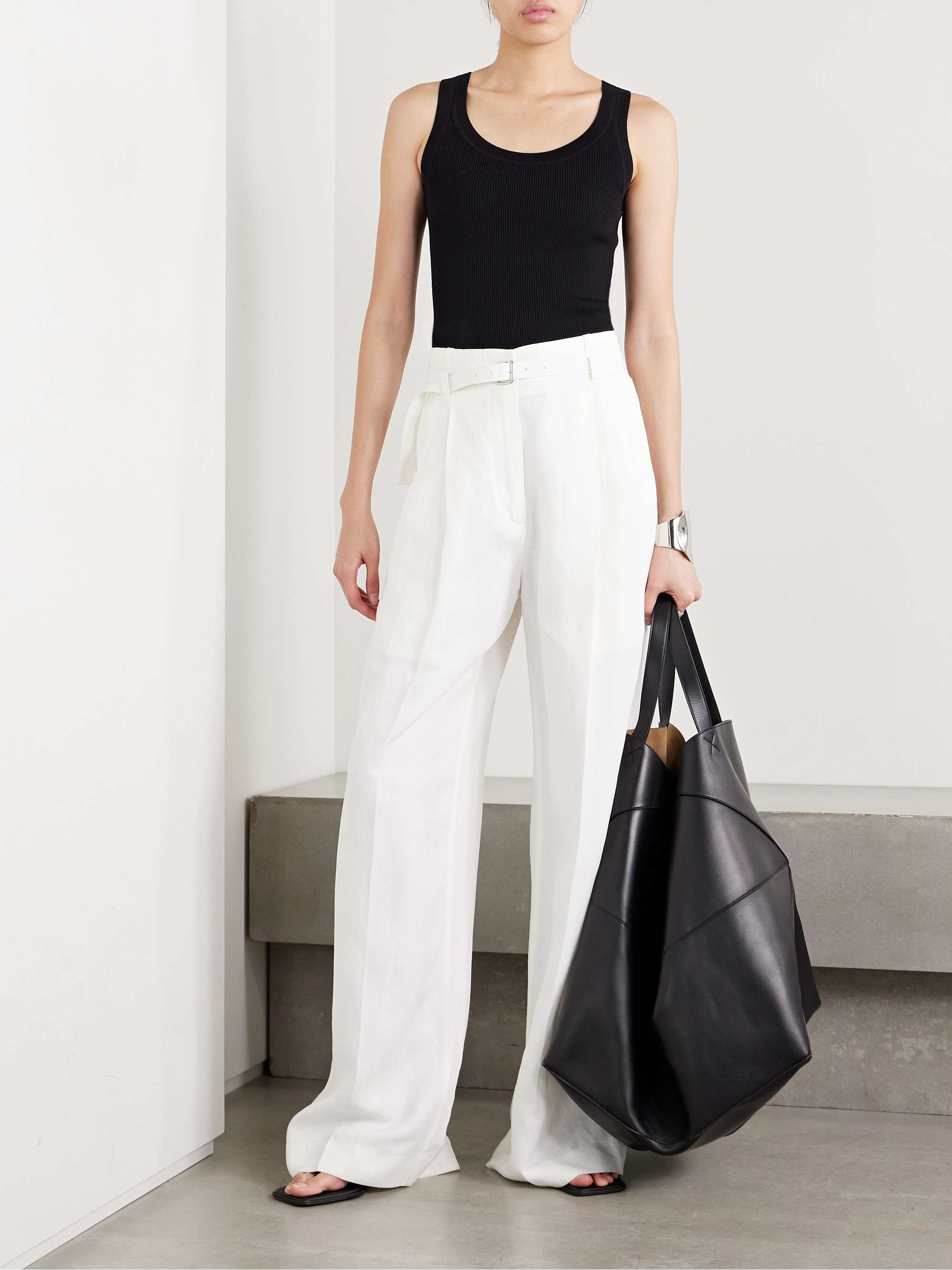 Jules belted pleated poplin wide-leg pants view