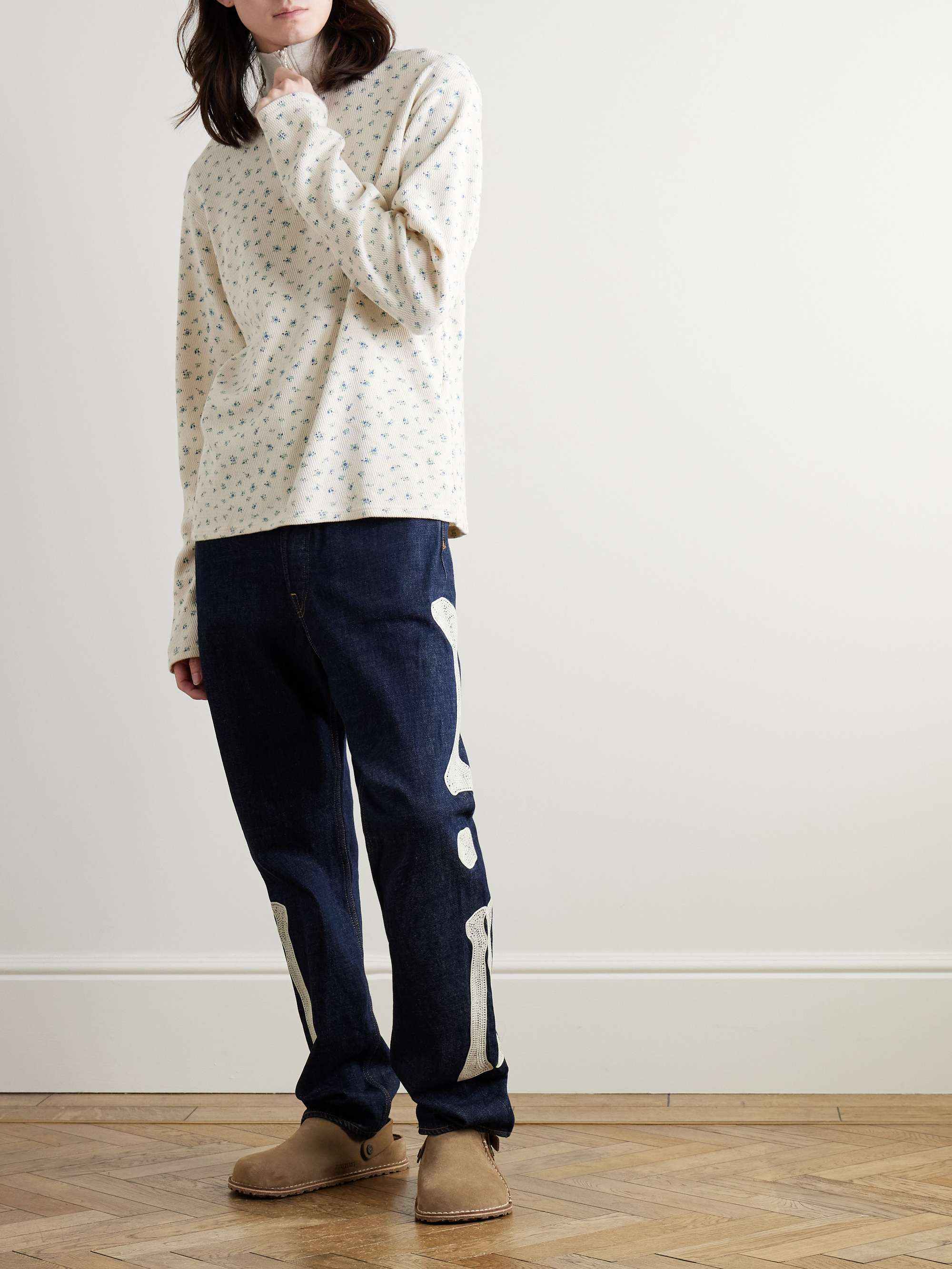 Floral-Print Waffle-Knit Cotton Half-Zip Sweater view