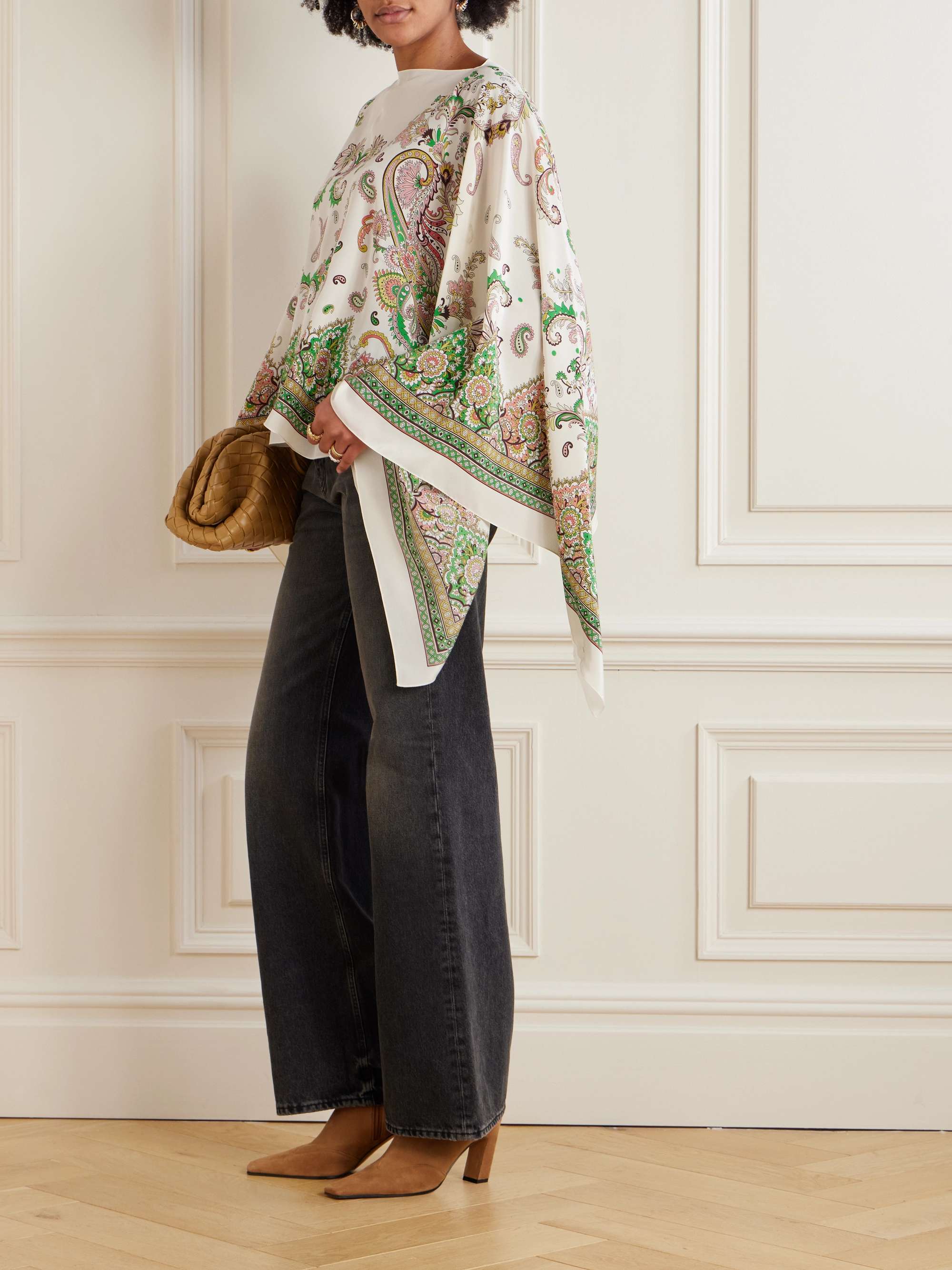 Draped paisley-print silk-twill blouse view