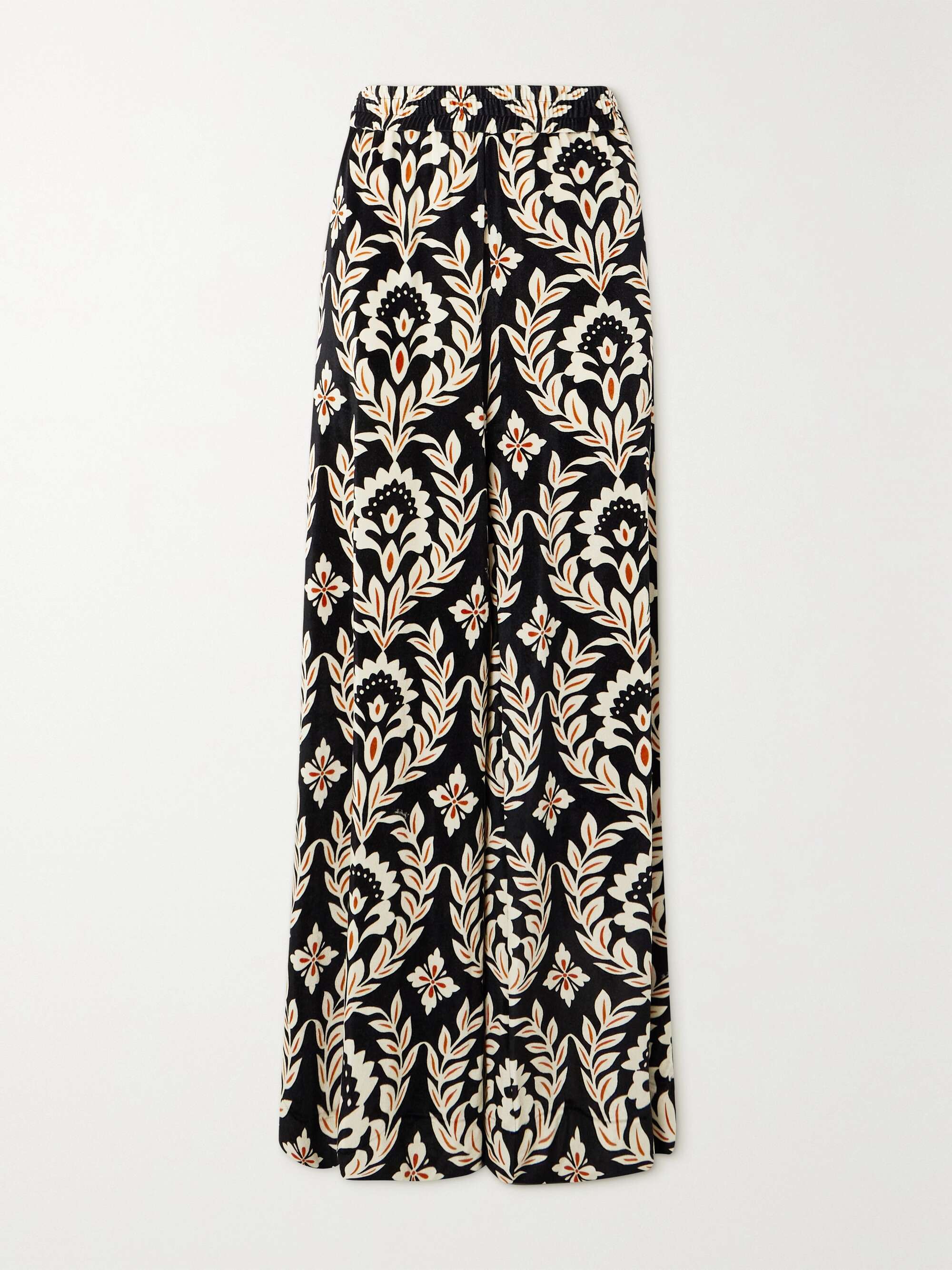 Printed stretch-velvet wide-leg pants view