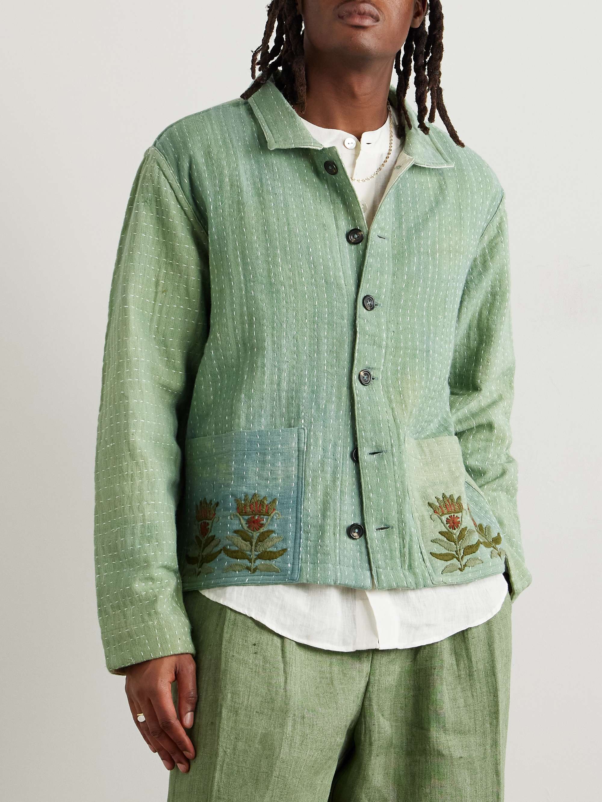 Embroidered Kantha Cotton-Gauze Chore Jacket view
