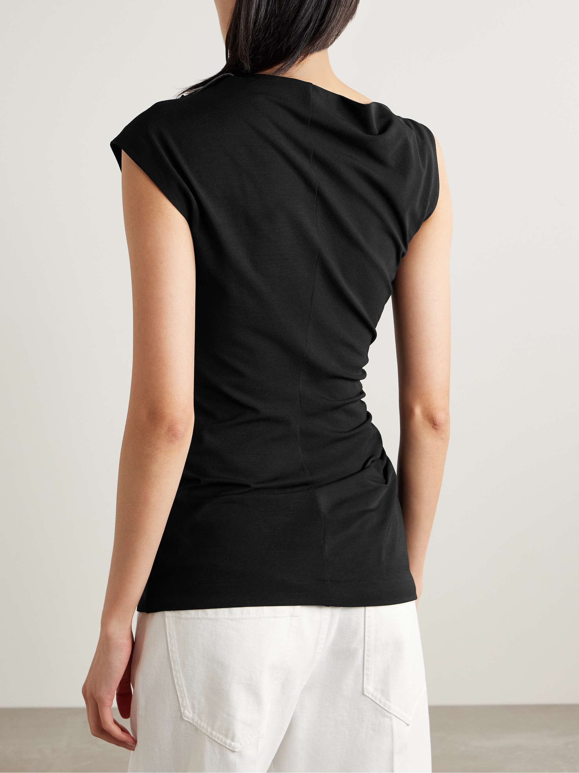 Bead-embellished ruched stretch-jersey top view