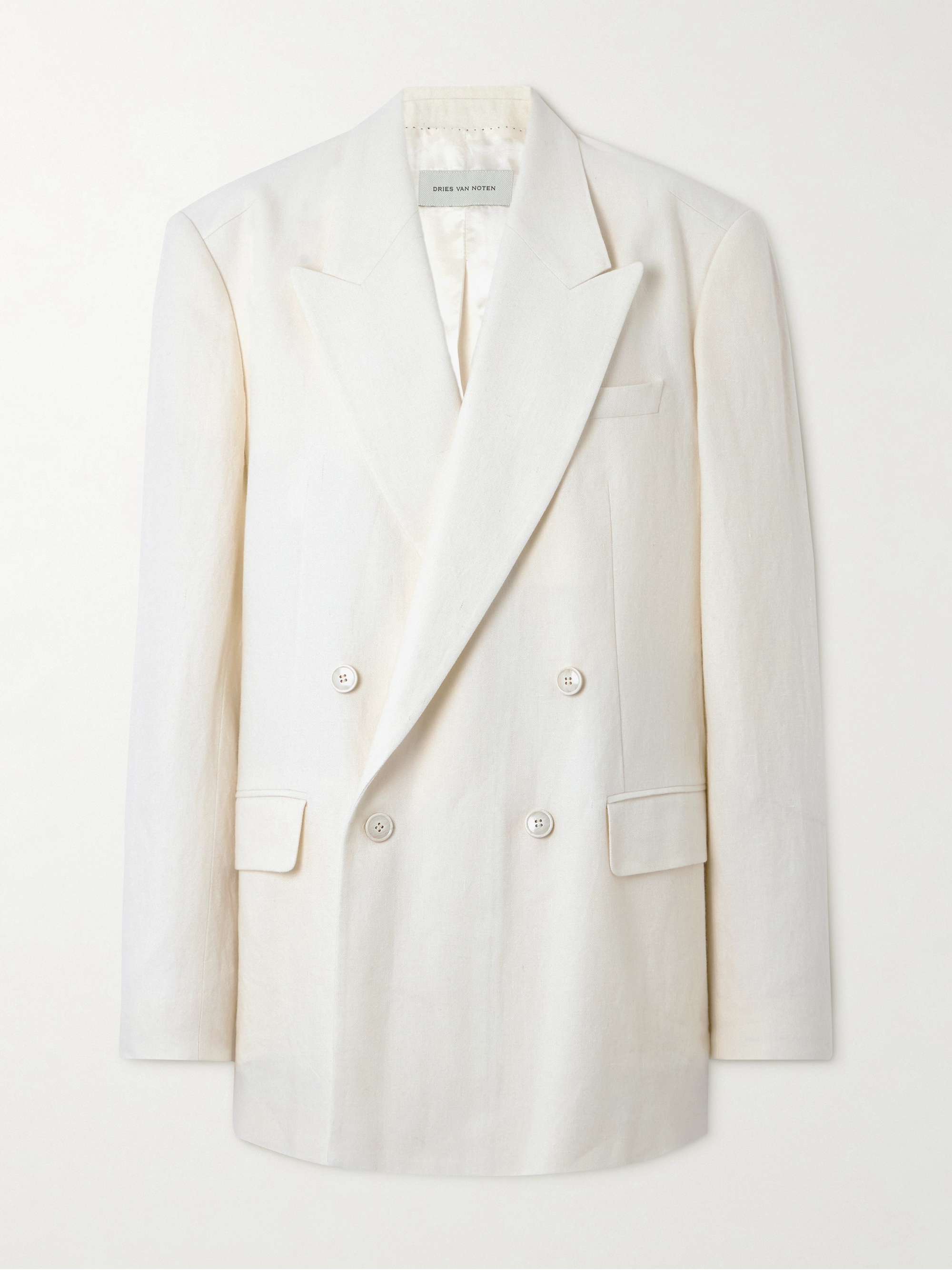 Oversized double-breasted linen, wool, silk and cashmere-blend blazer view