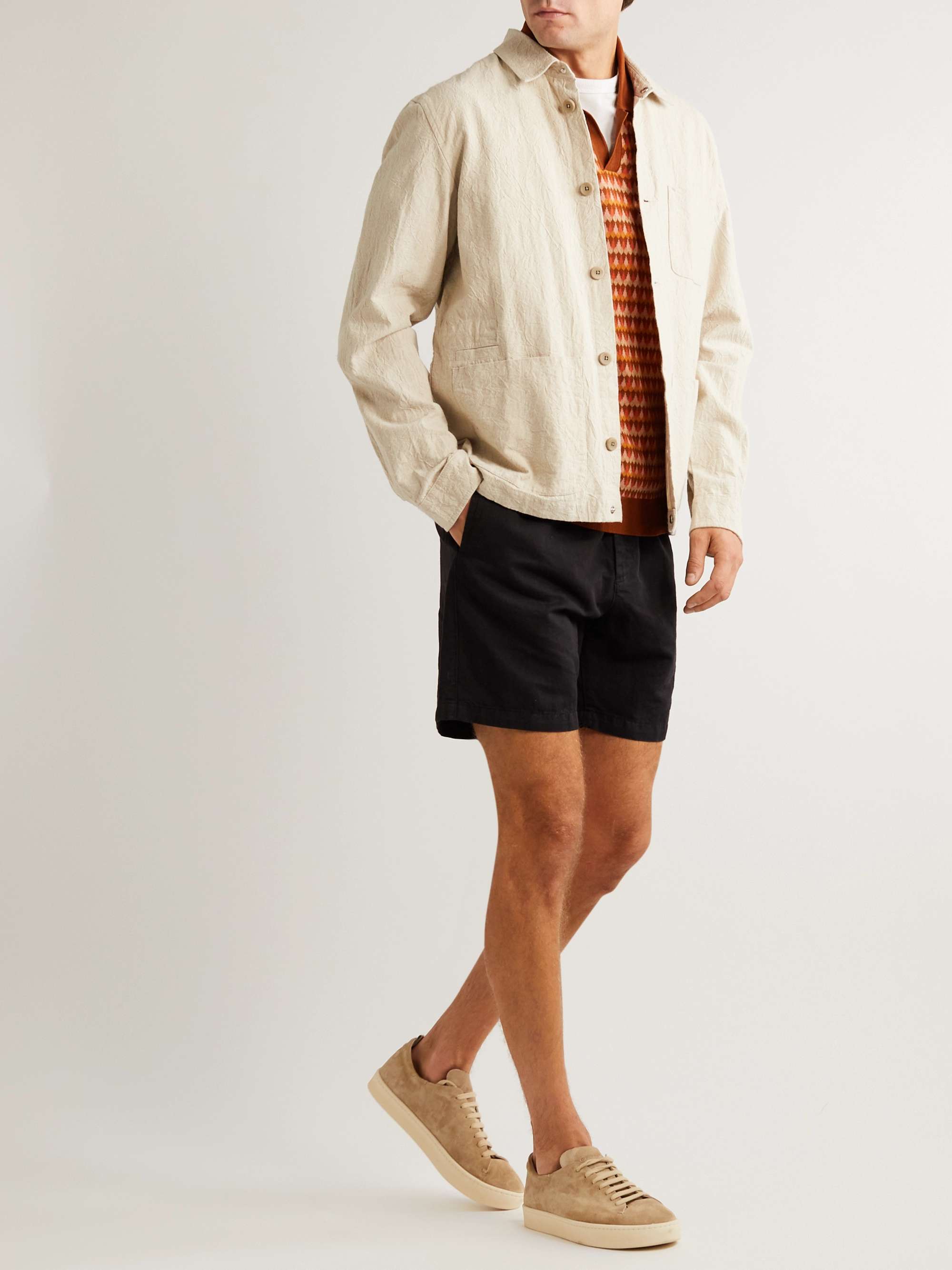 Straight-Leg Cotton and Linen-Blend Twill Drawstring Shorts view