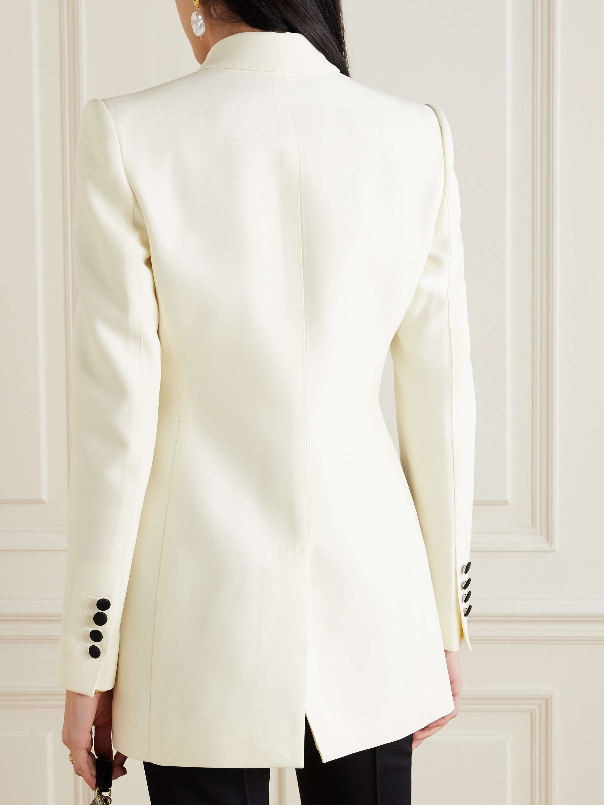 Double-breasted silk satin-trimmed wool-blend blazer view