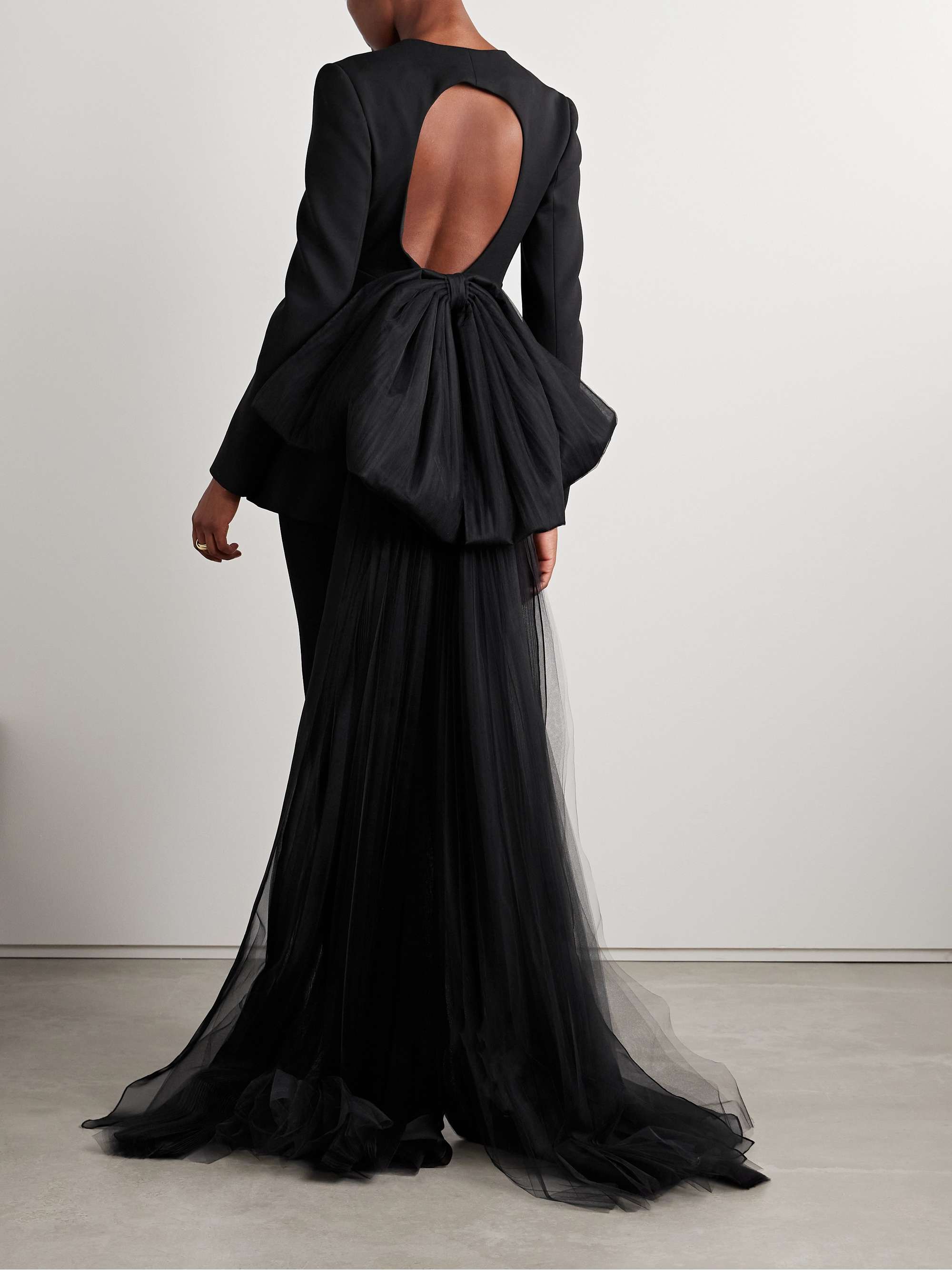 Cutout embellished tulle-trimmed wool-blend crepe jacket view