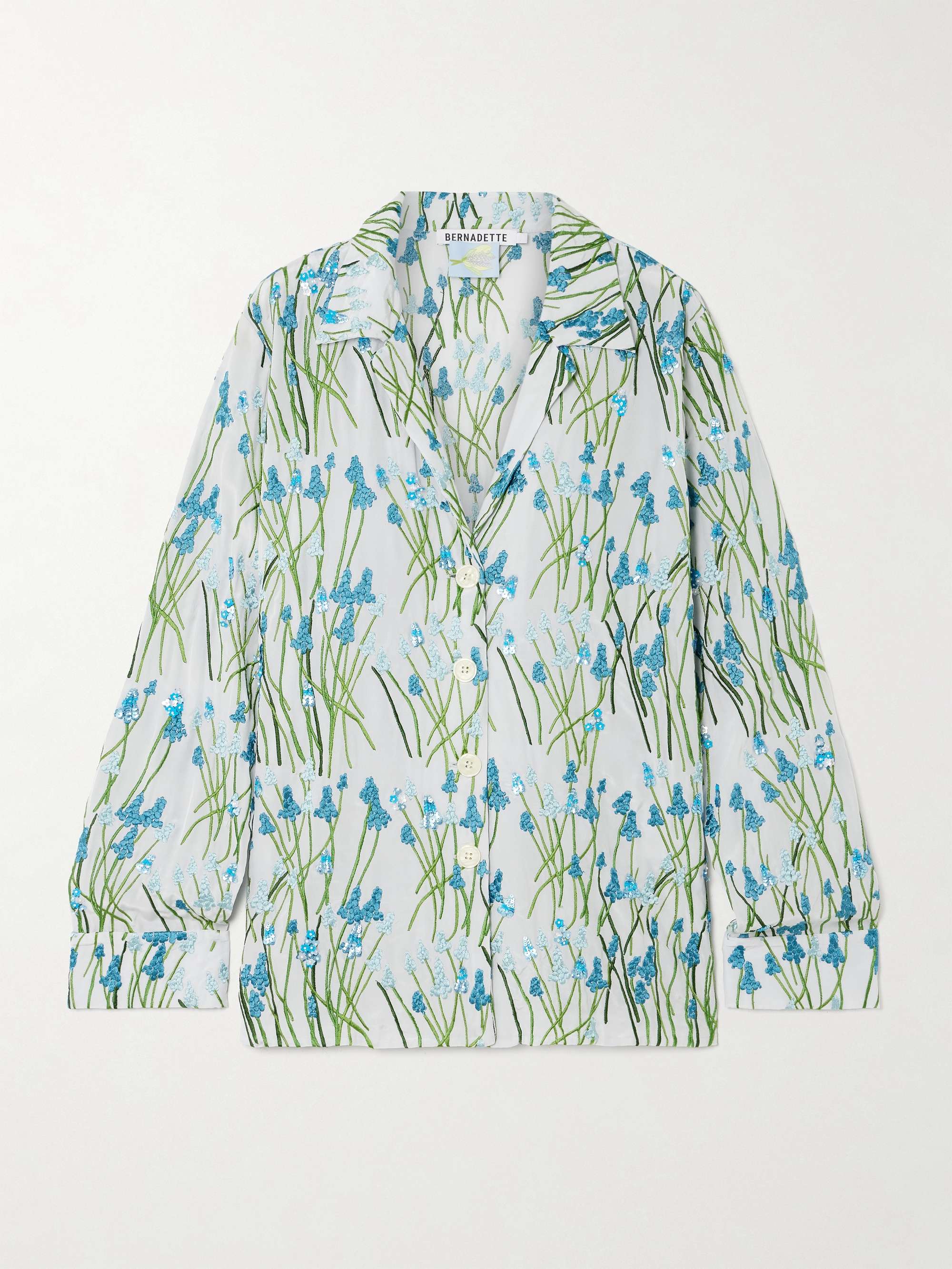 Louis embroidered embellished silk pajama shirt view