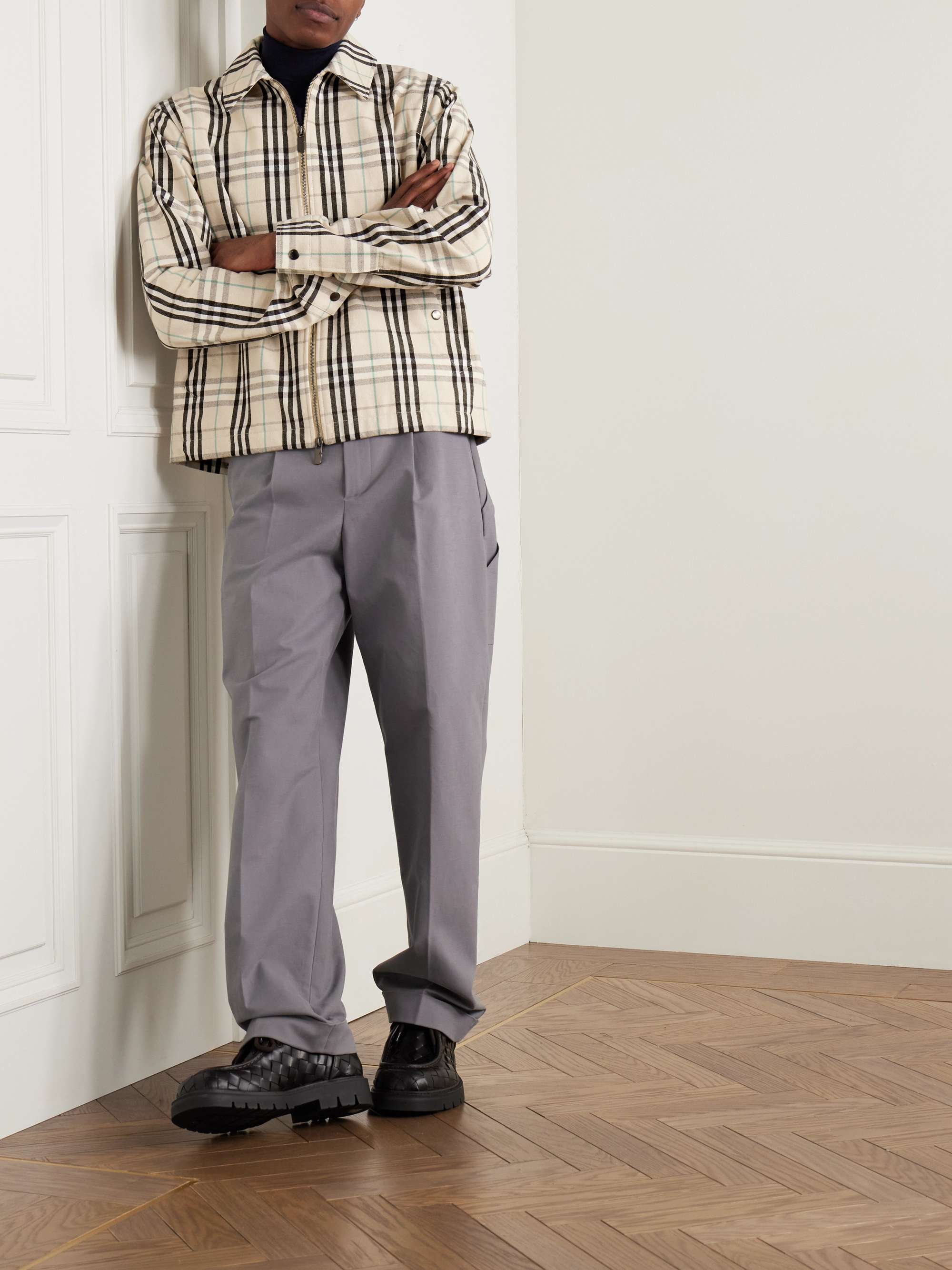Checked Cotton-Flannel Harrington Jacket view