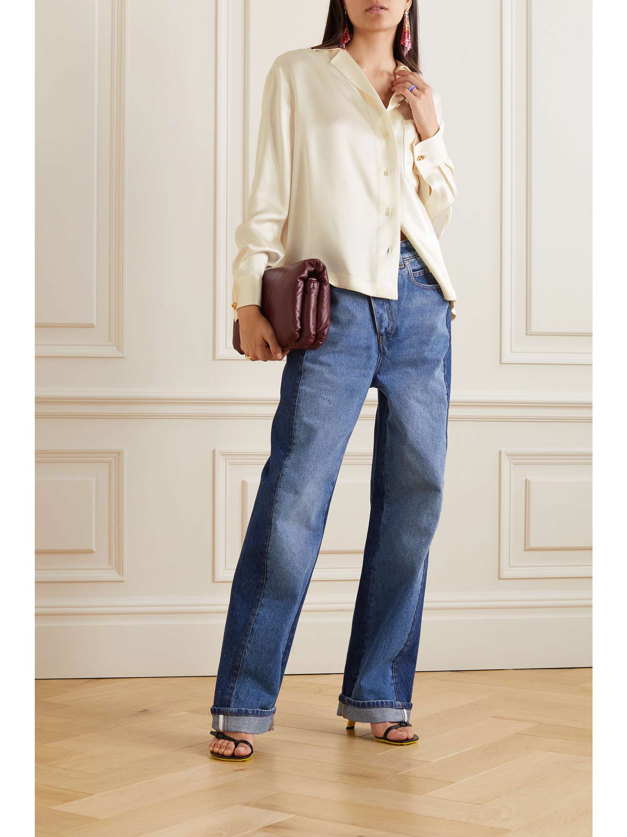 Embroidered silk-charmeuse shirt view