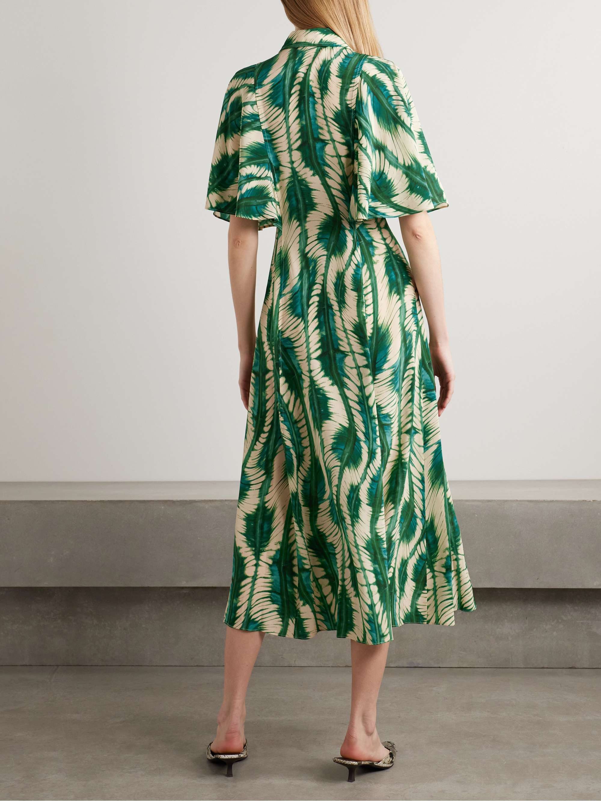 Silhouette printed silk crepe de chine midi shirt dress view