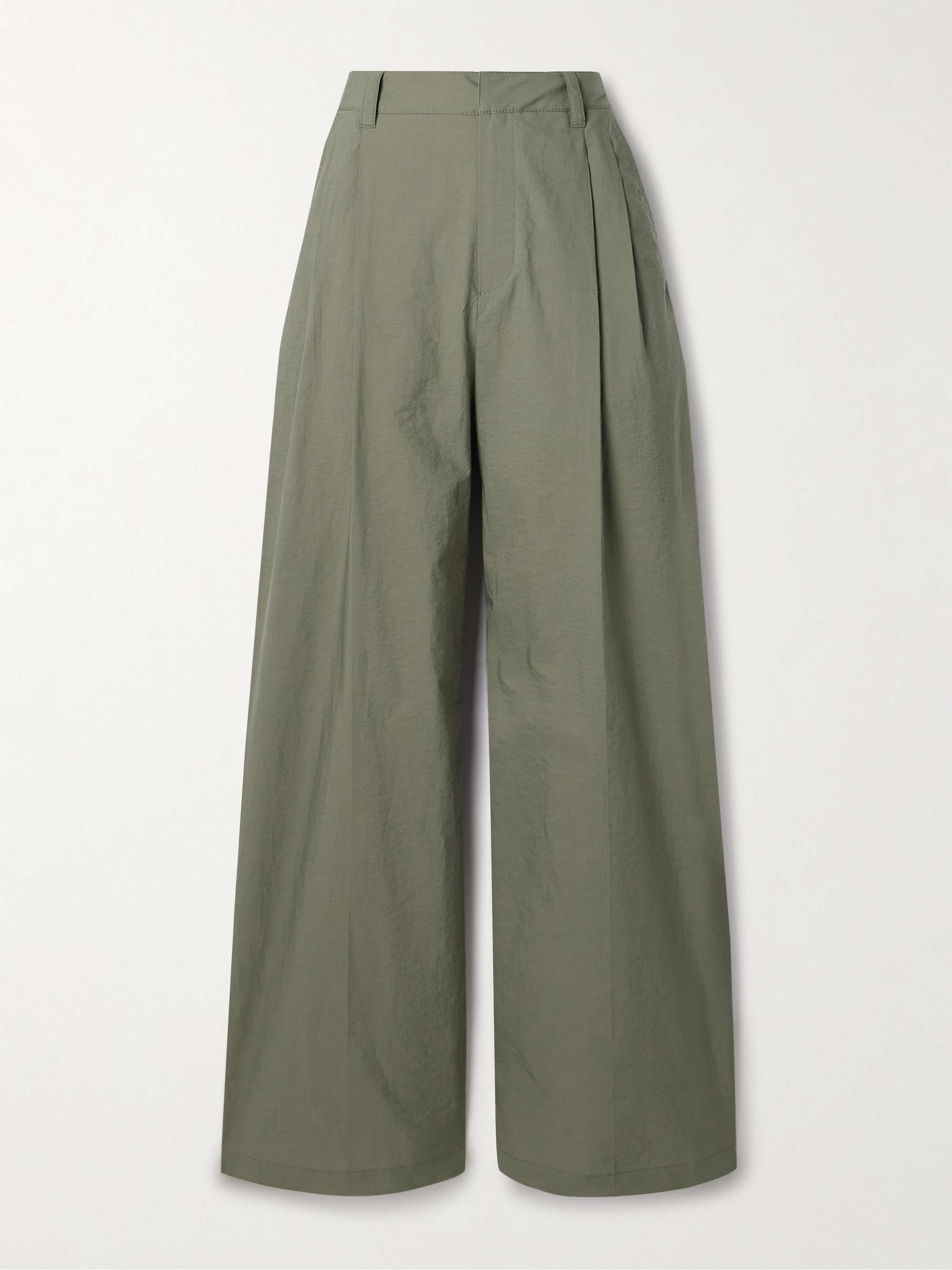Pleated cotton-blend shell wide-leg pants view