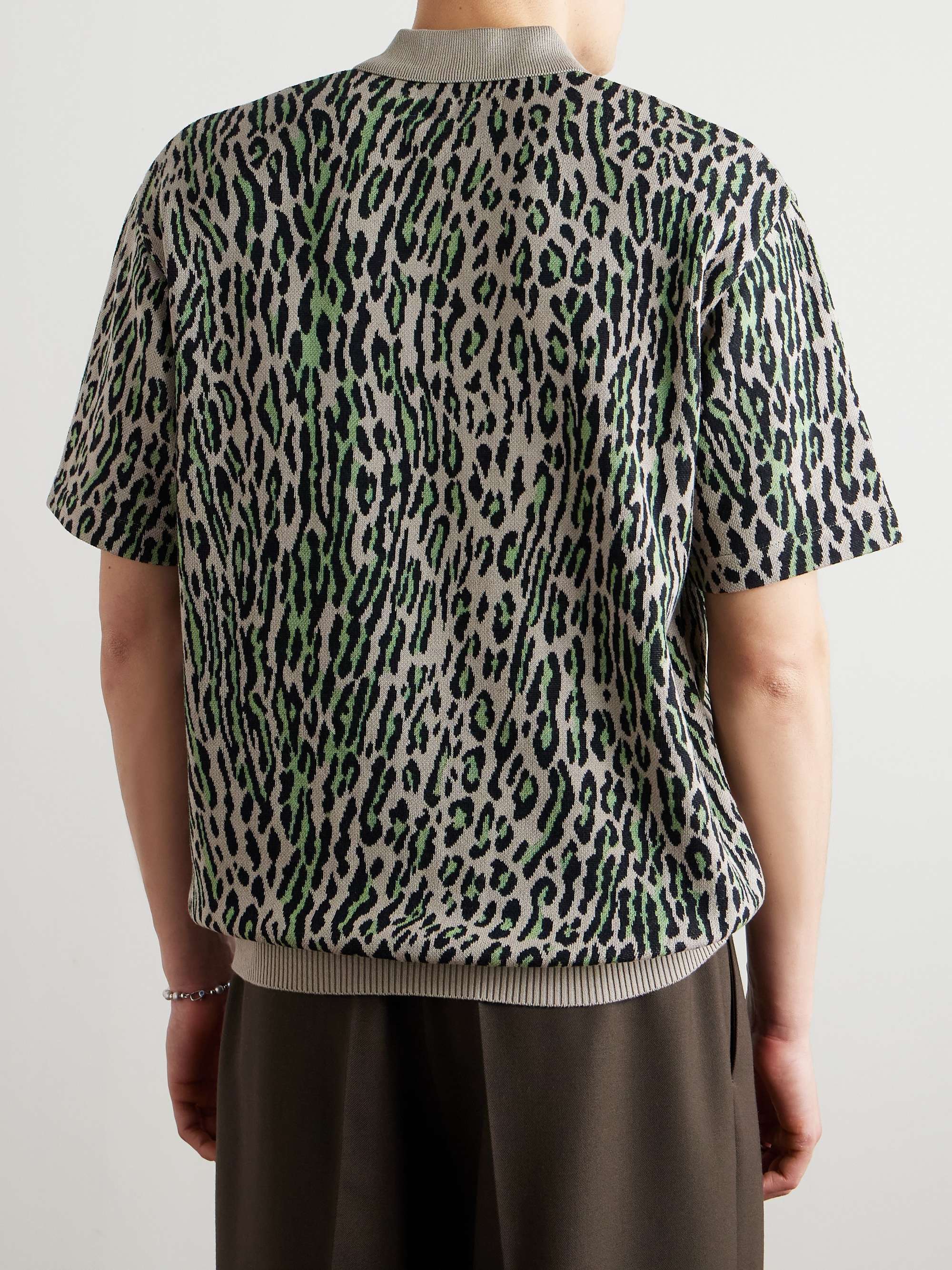 Logo-Embroidered Leopard Cotton-Jacquard Polo Shirt view
