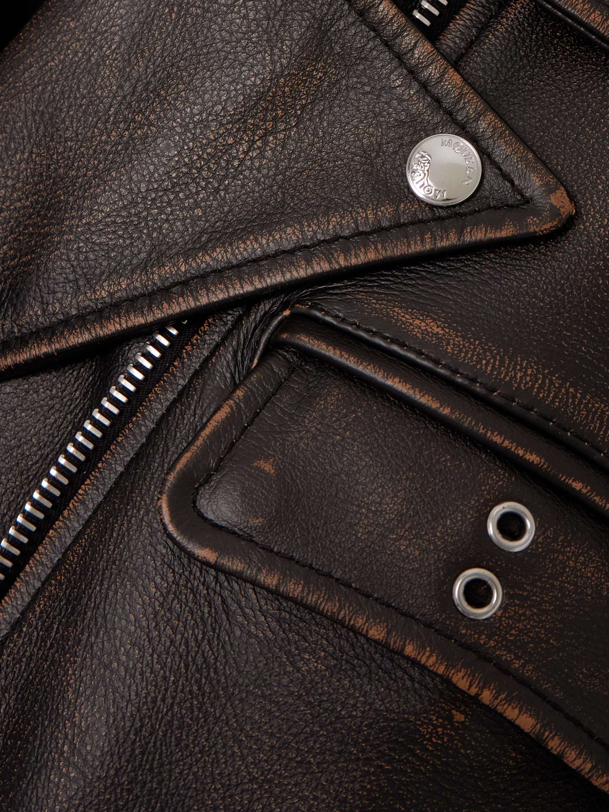 Distressed leather biker jacket view