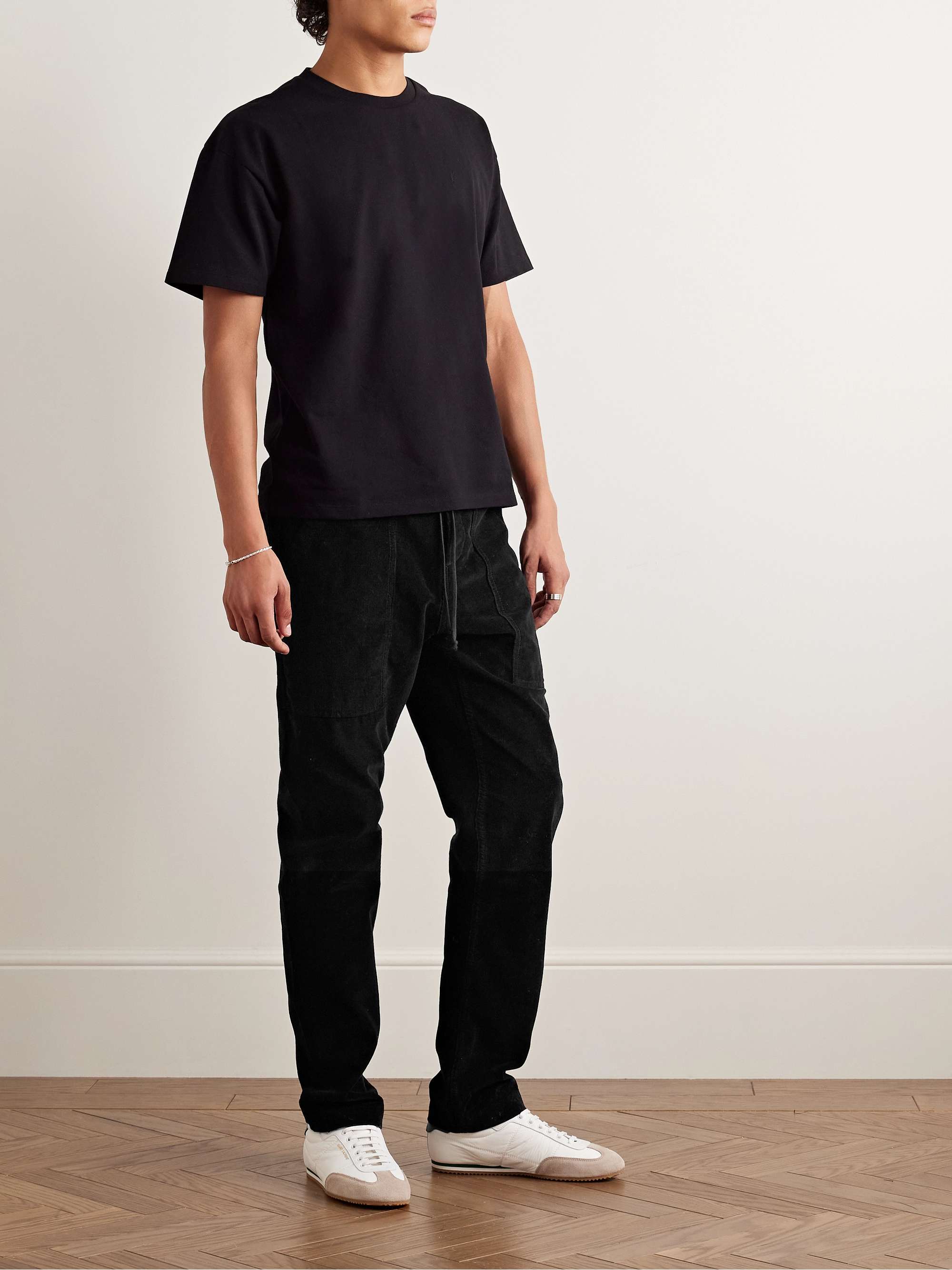 Slim-Fit Straight-Leg Cotton-Corduroy Drawstring Trousers view