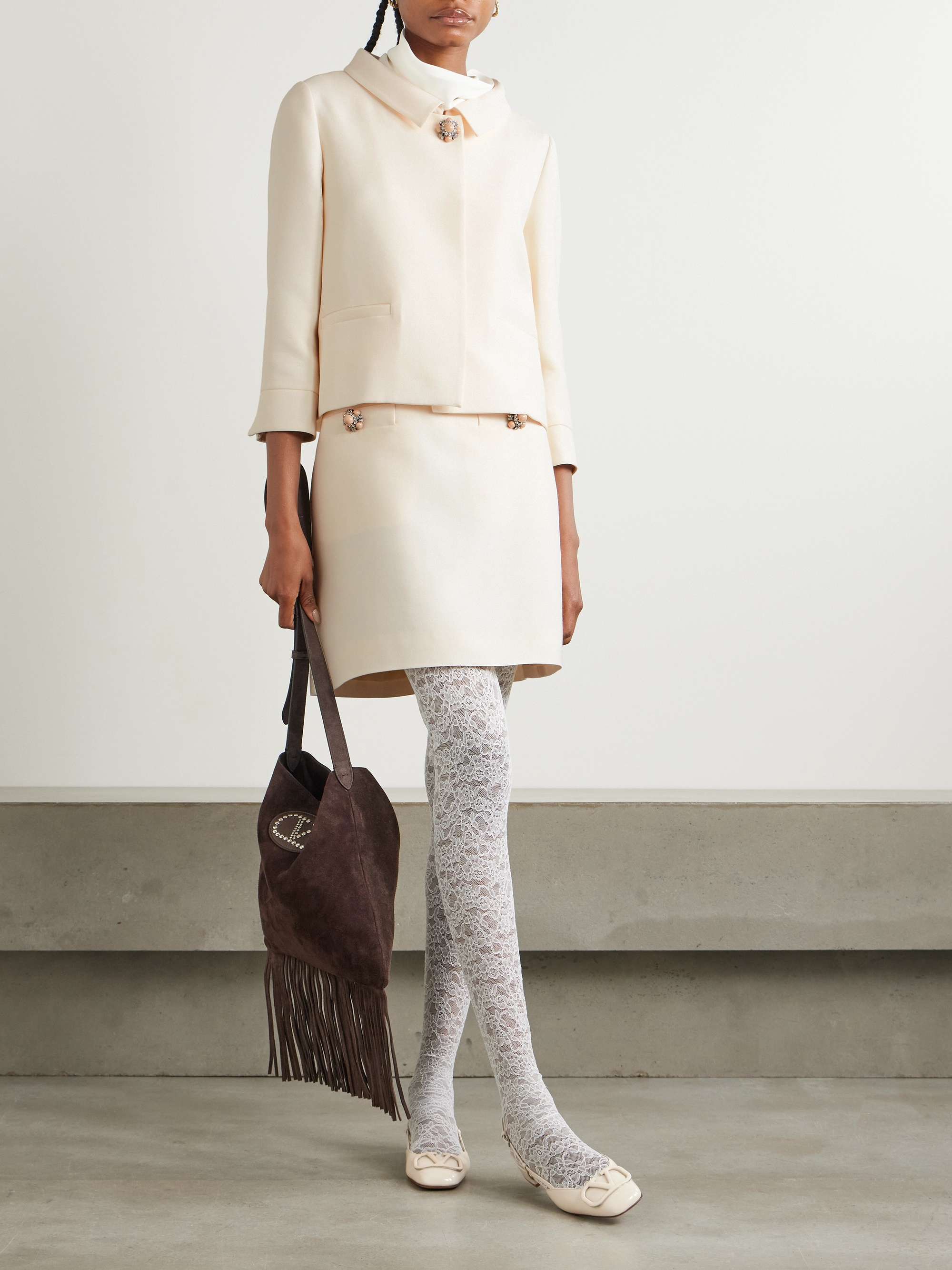 Cropped embellished wool and silk-blend crepe jacket view