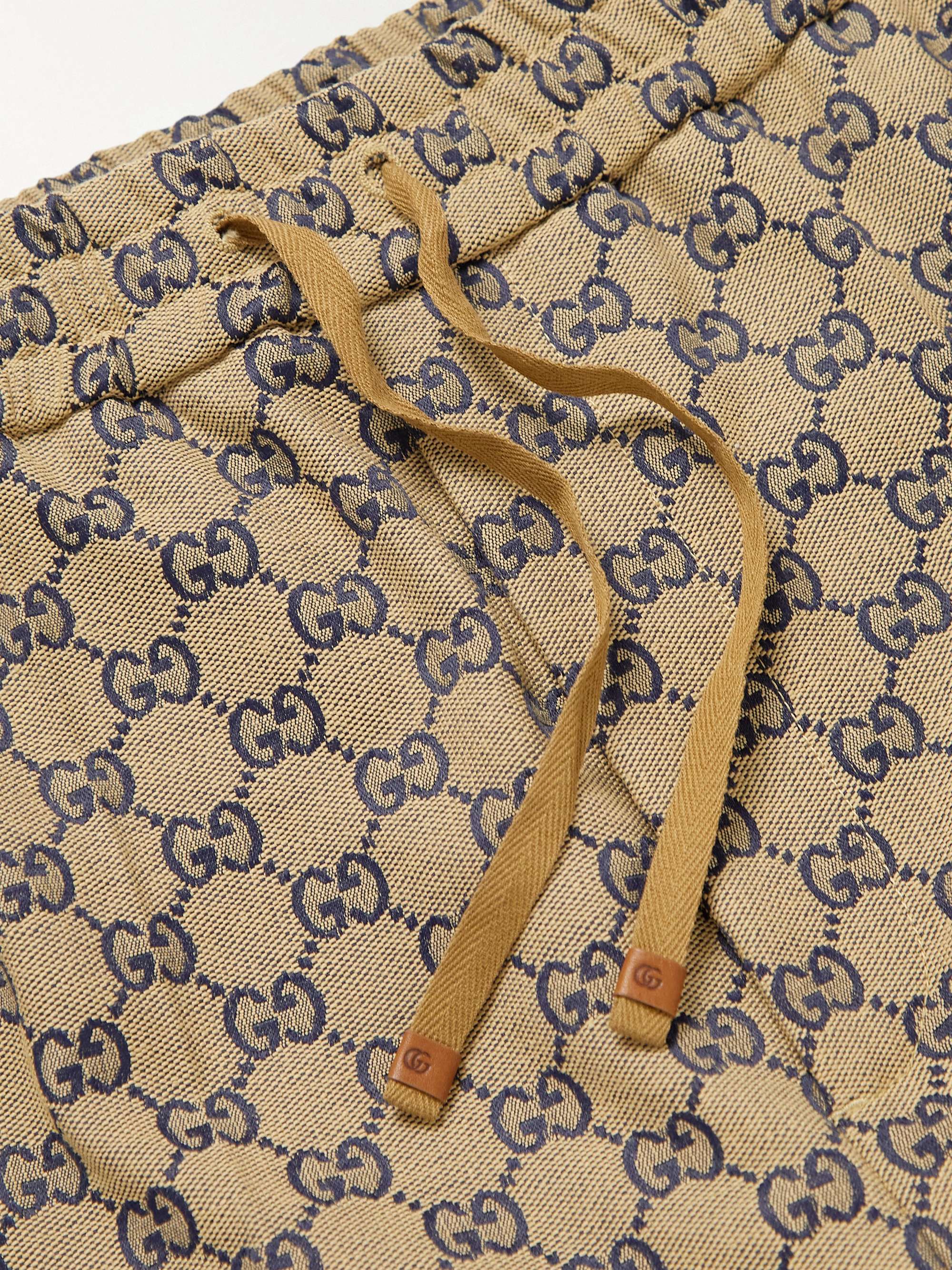 Tapered Monogrammed Cotton-Blend Jacquard Drawstring Trousers view