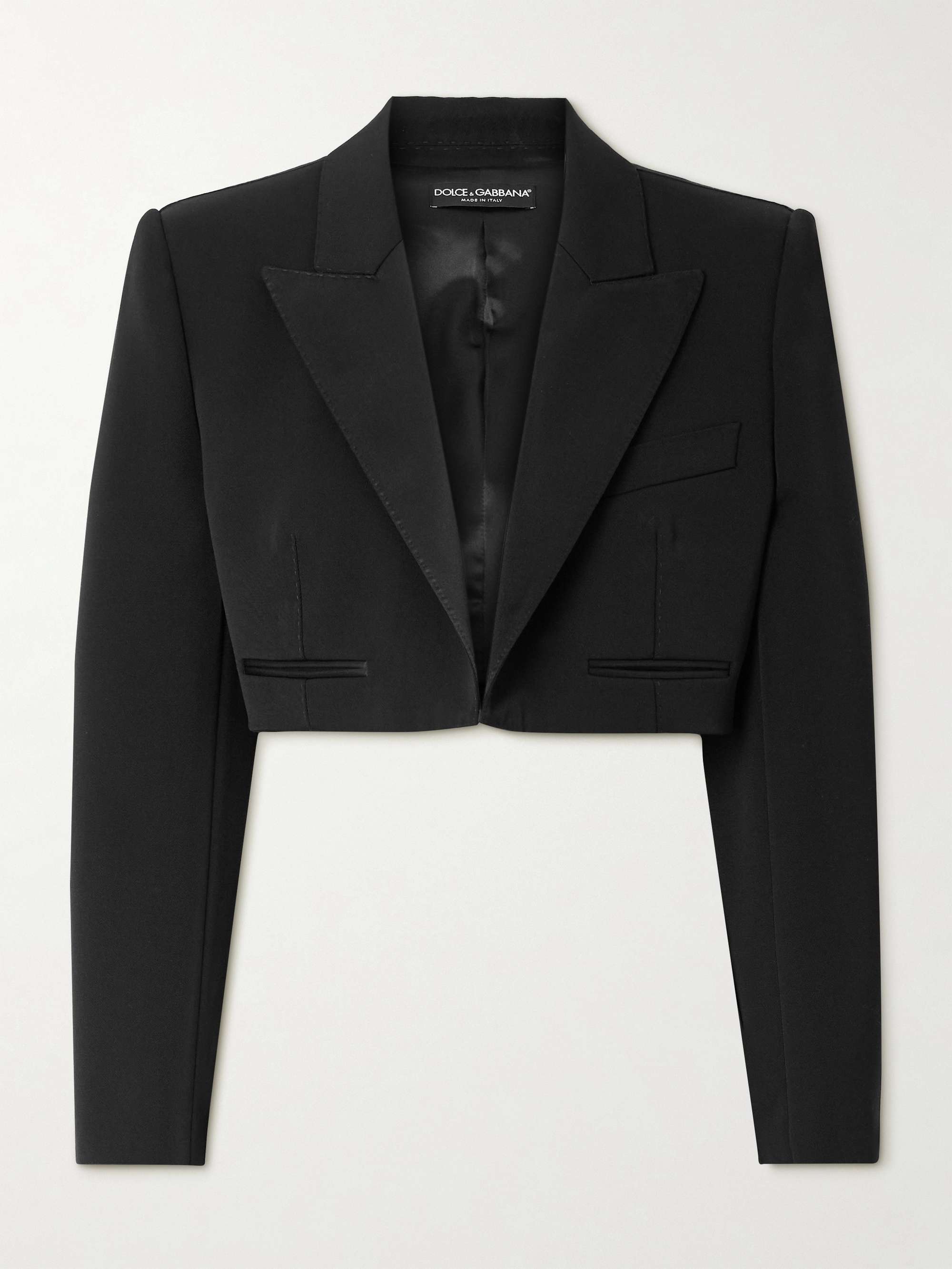Cropped satin-trimmed wool-blend gabardine blazer view