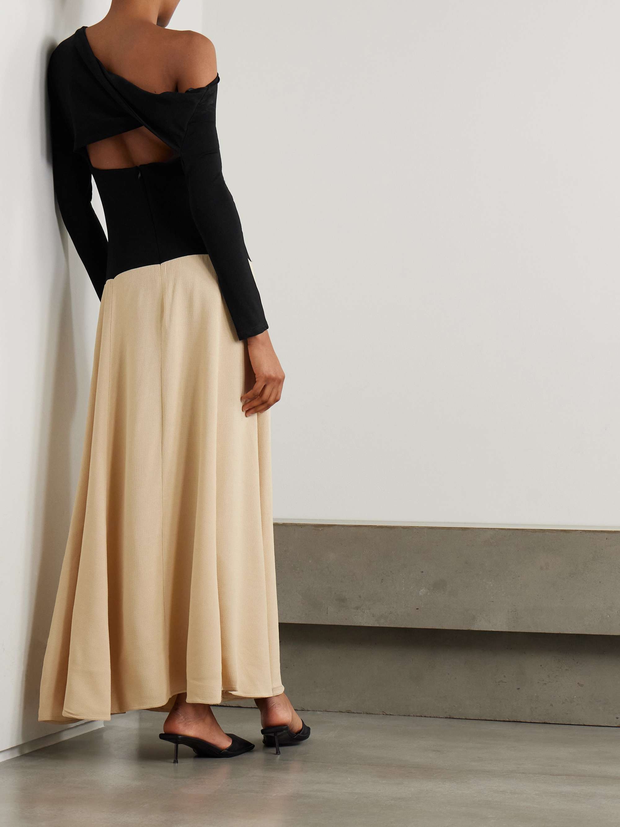 Dasha Duo asymmetric cutout stretch-knit and gauze maxi dress view
