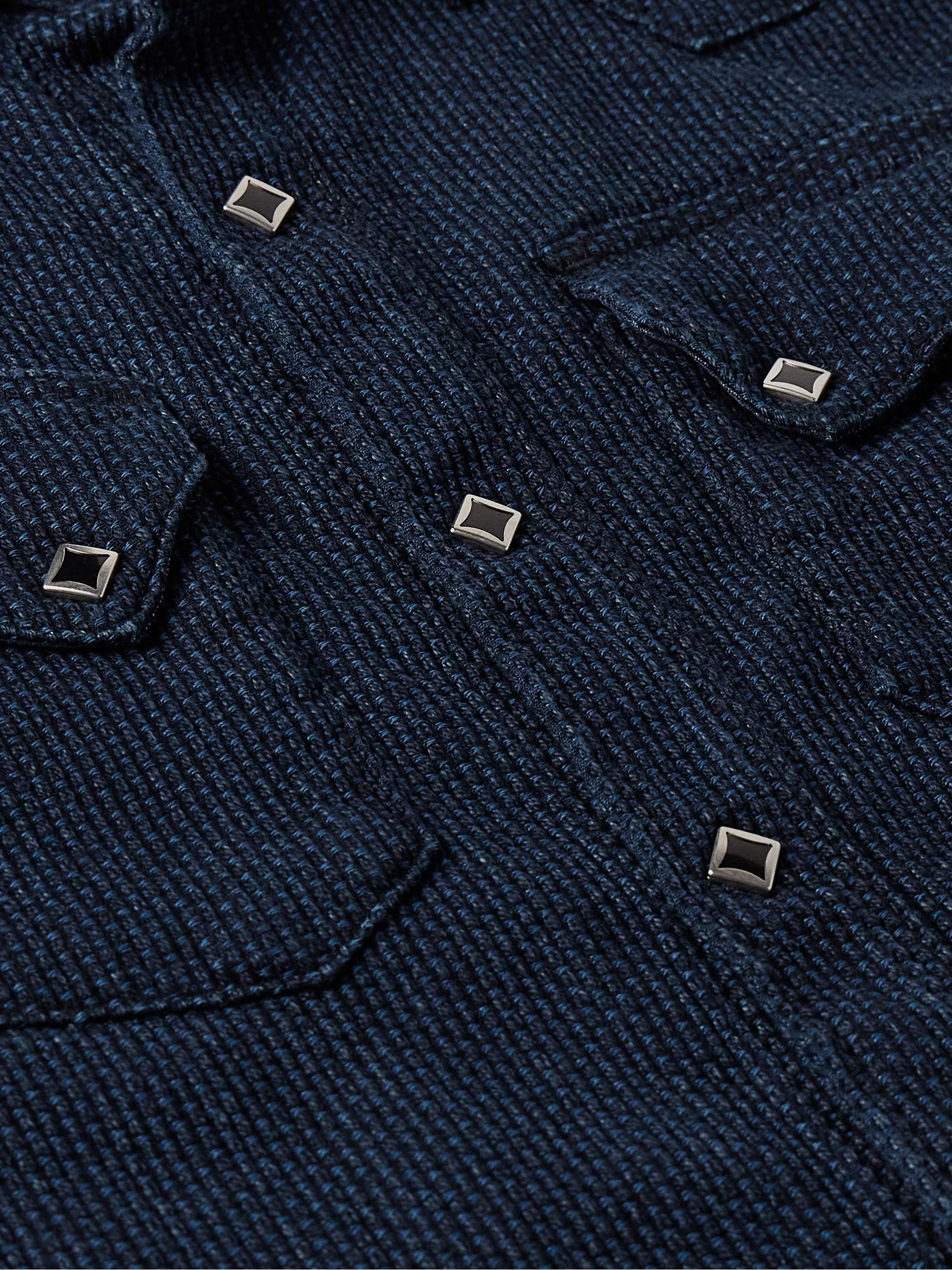 Indigo-Dyed Textured-Cotton Western Shirt view