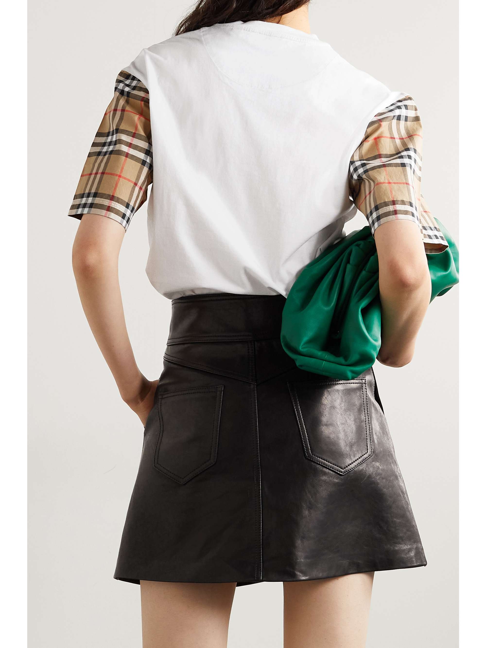 Checked poplin-trimmed cotton-jersey T-shirt view