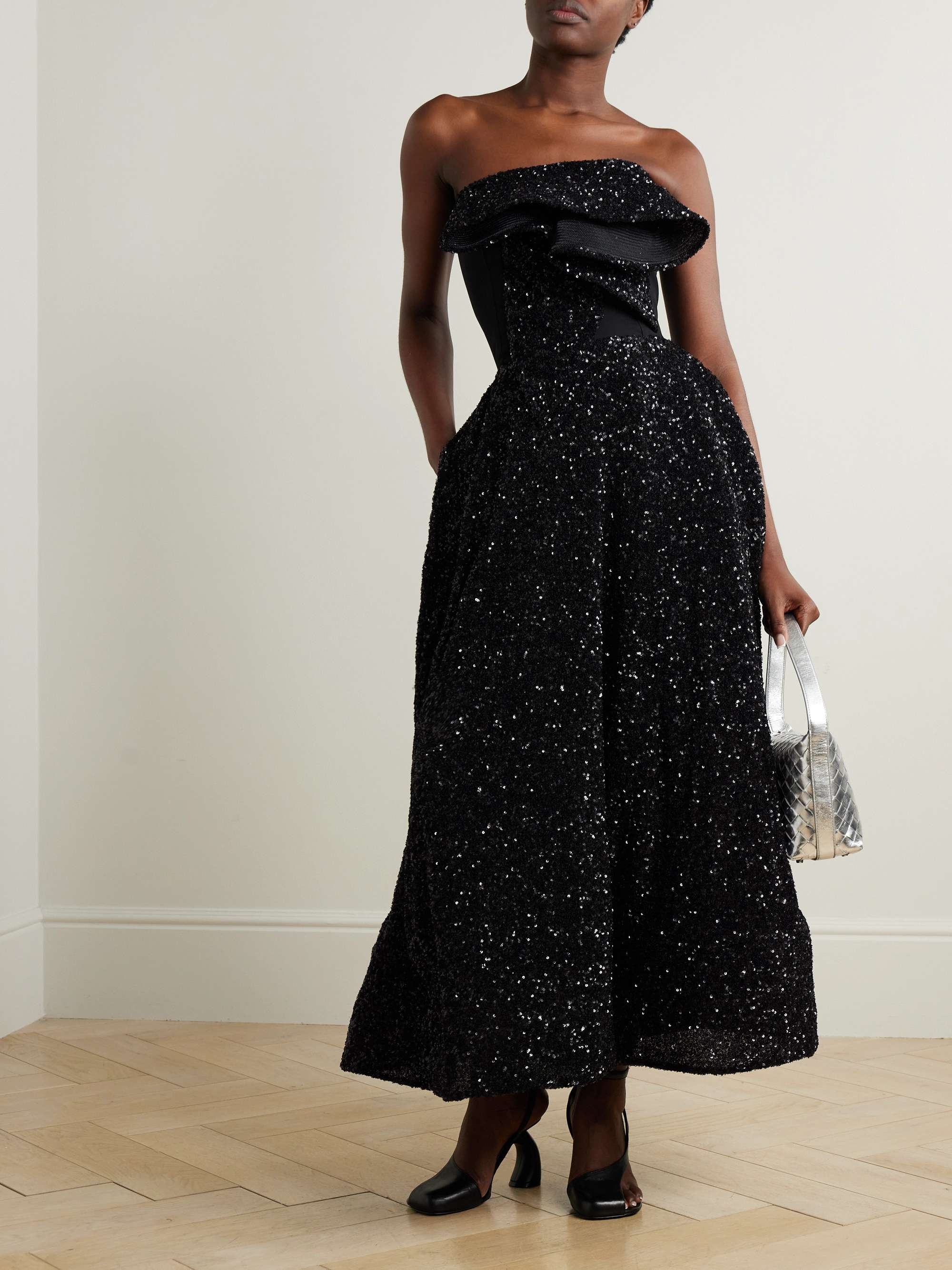 Rotation strapless draped sequined crepe gown view