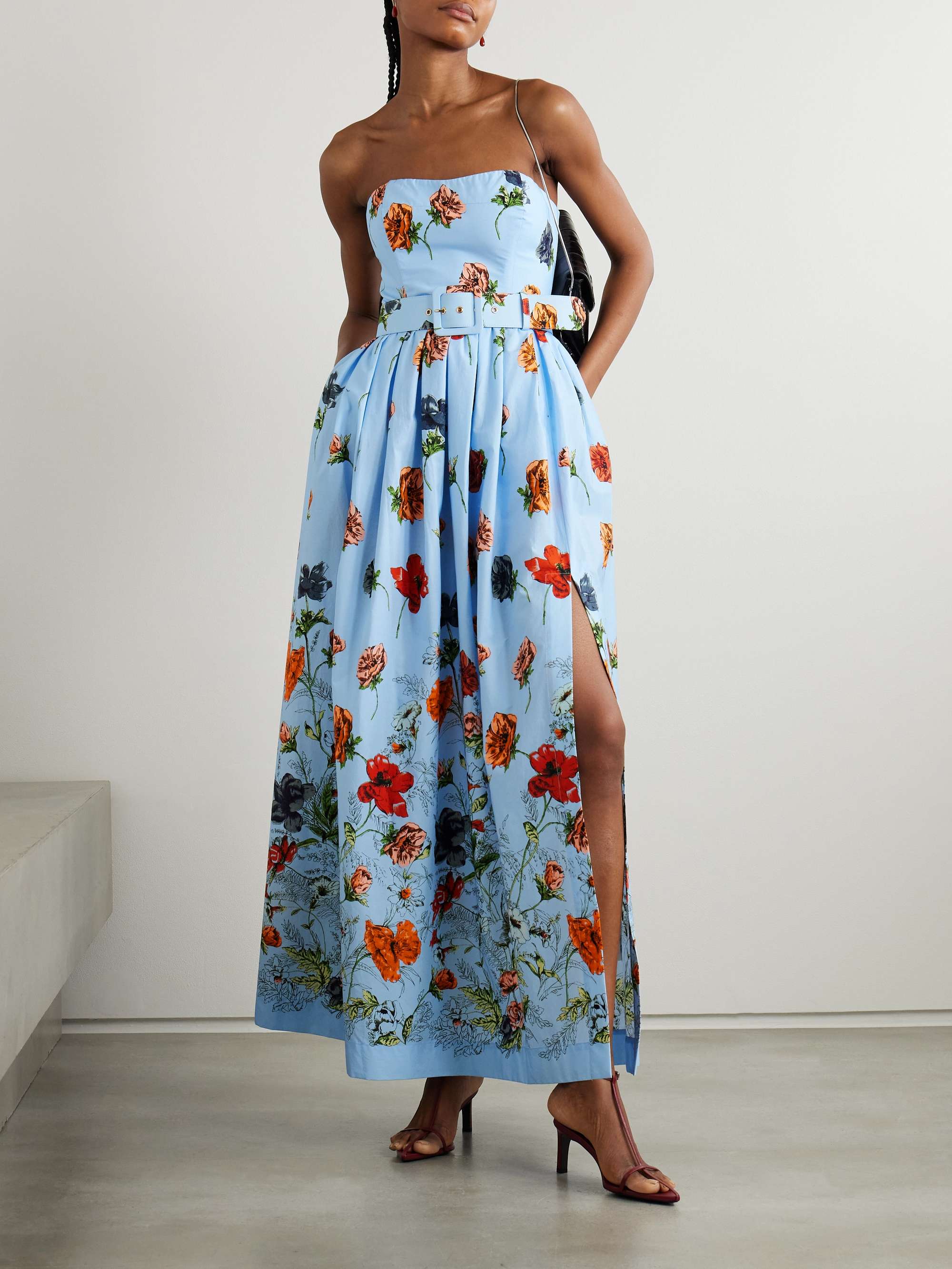 Greenfield belted strapless smocked floral-print cotton-poplin maxi dress view