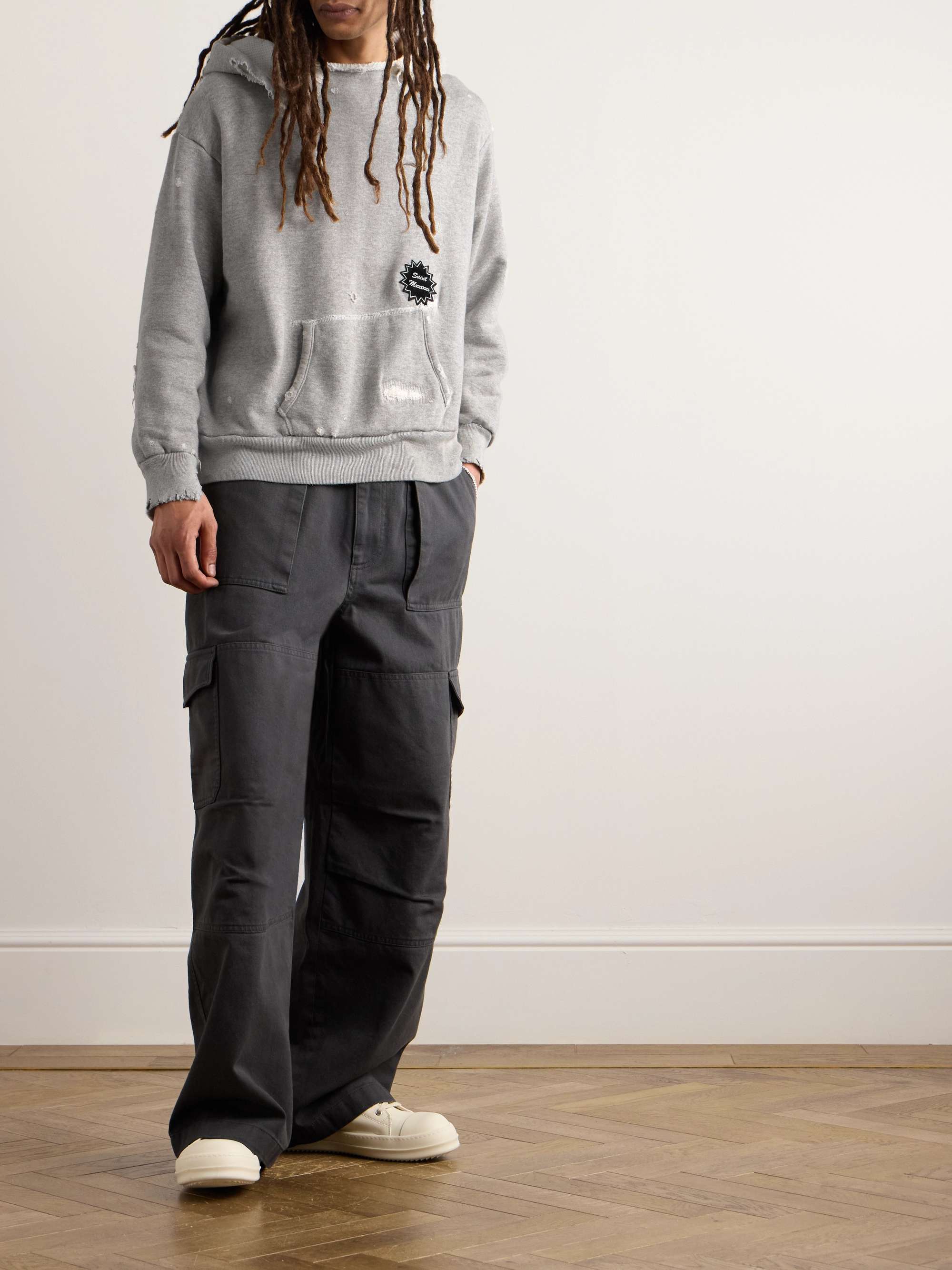Logo-Appliquèd Distressed Cotton-Jersey Hoodie view
