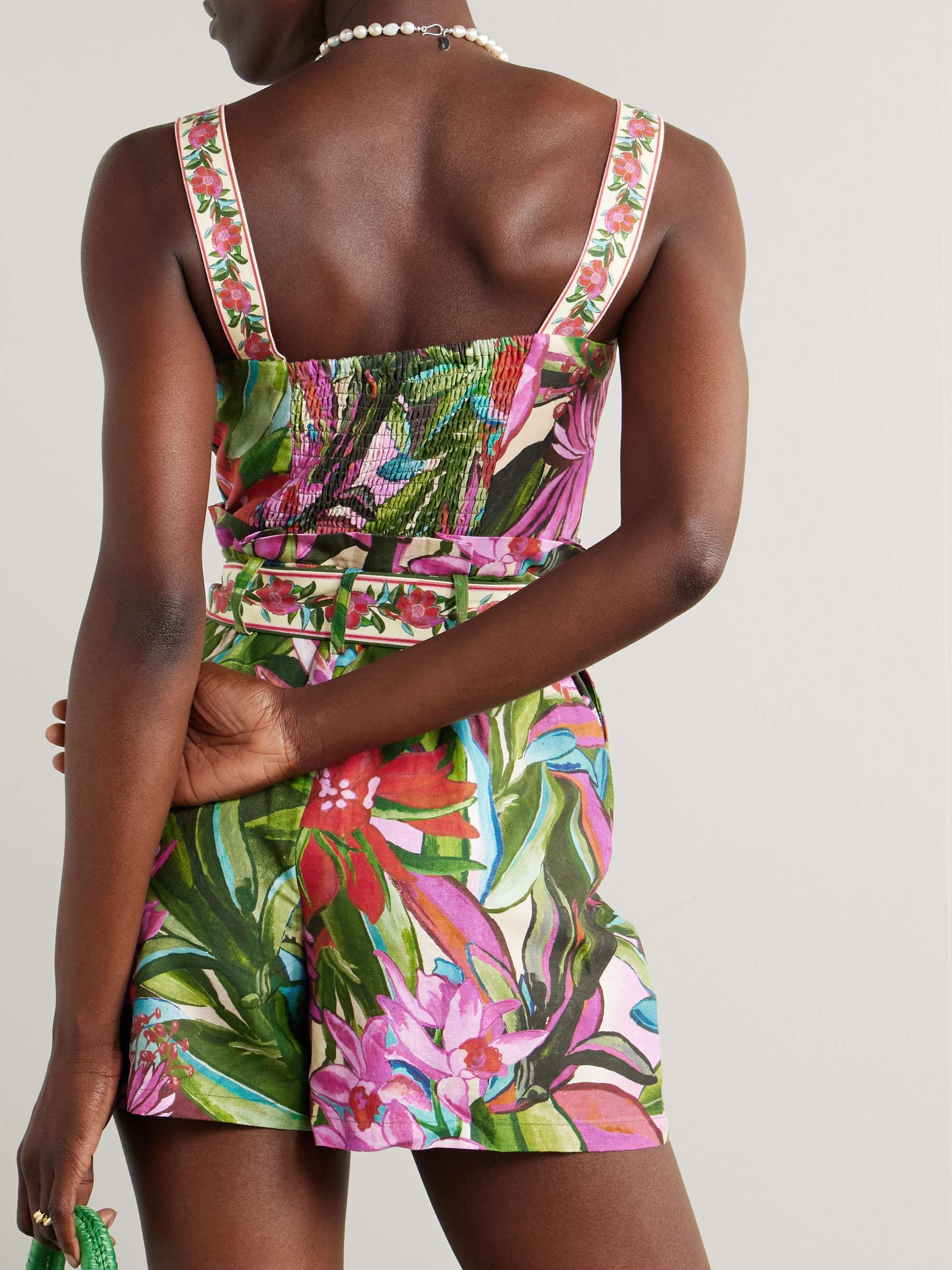 Jardin de Reve belted floral-print linen-blend playsuit view