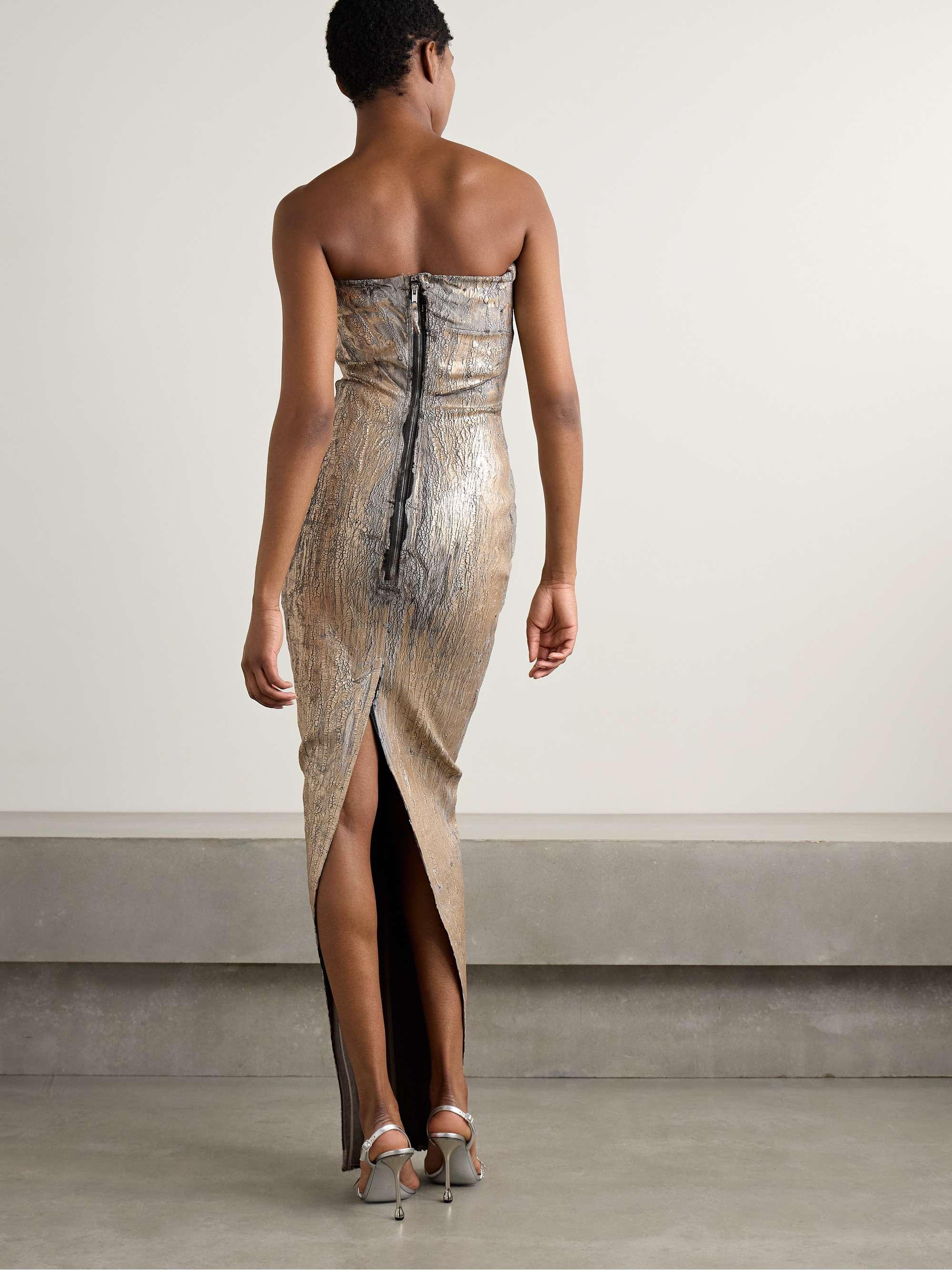 Abito strapless metallic coated-denim gown view