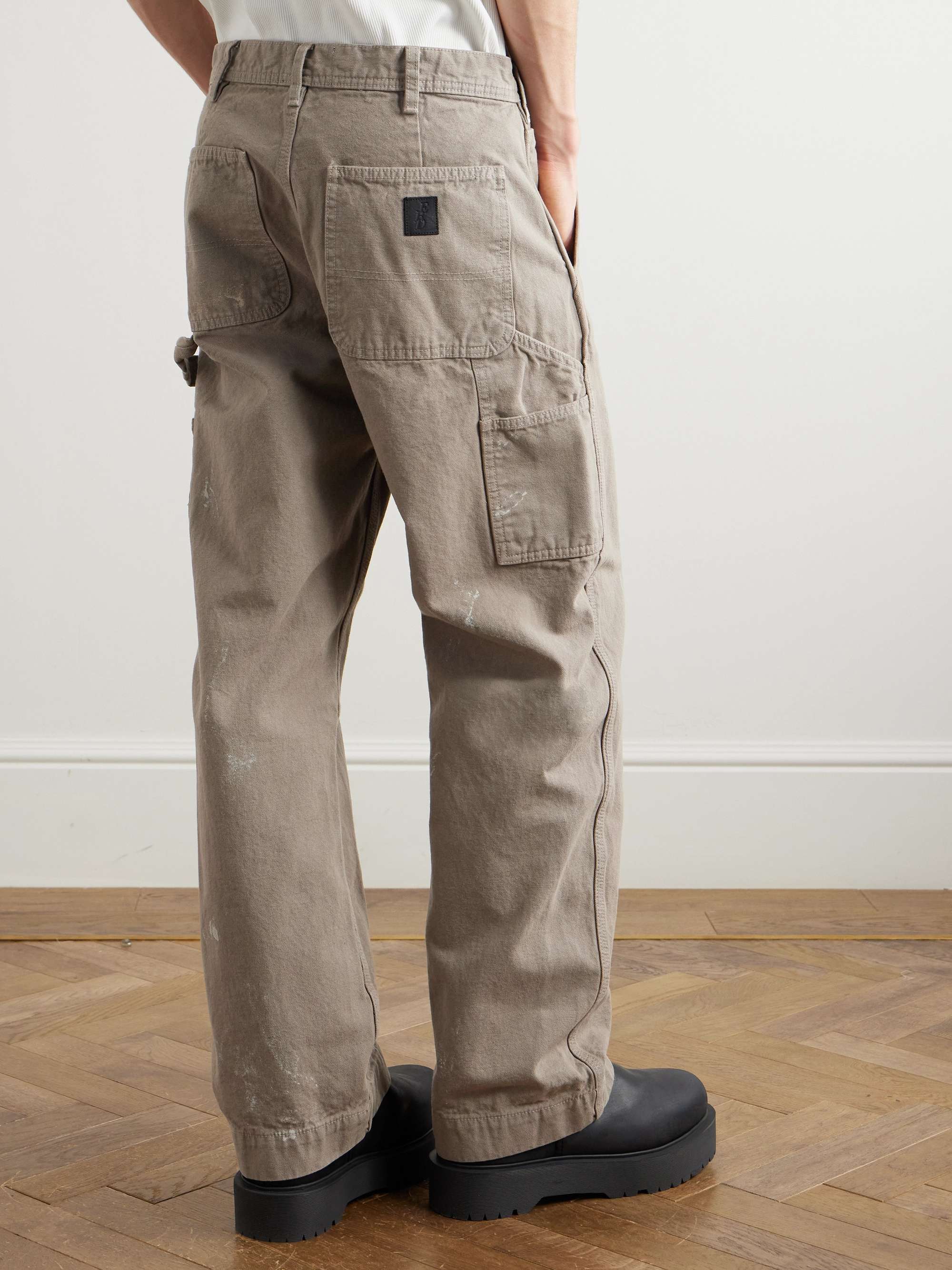 Double Knee Painter Wide-Leg Distressed Cotton-Canvas Trousers view