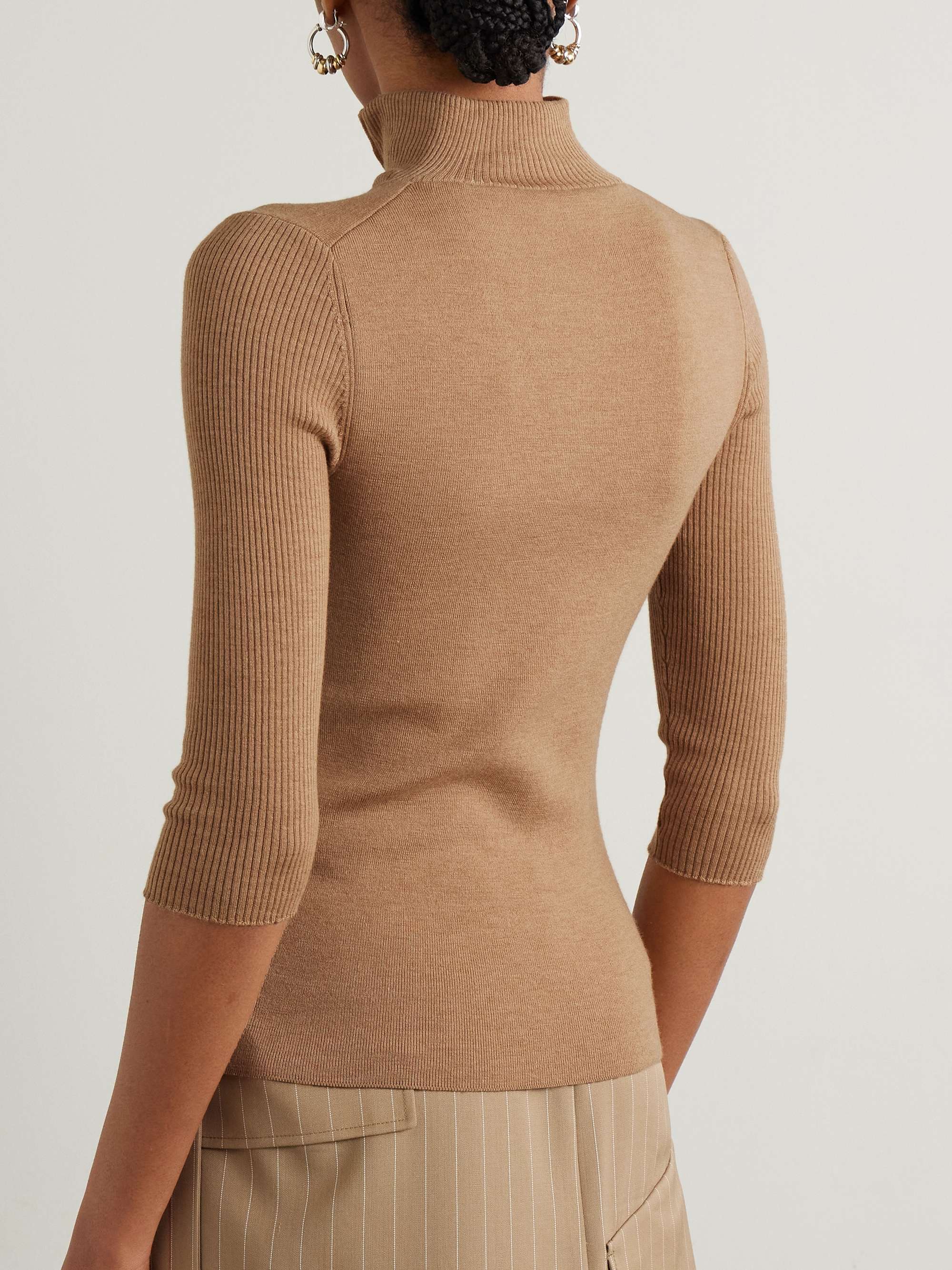 Ribbed merino wool-blend half-zip sweater view