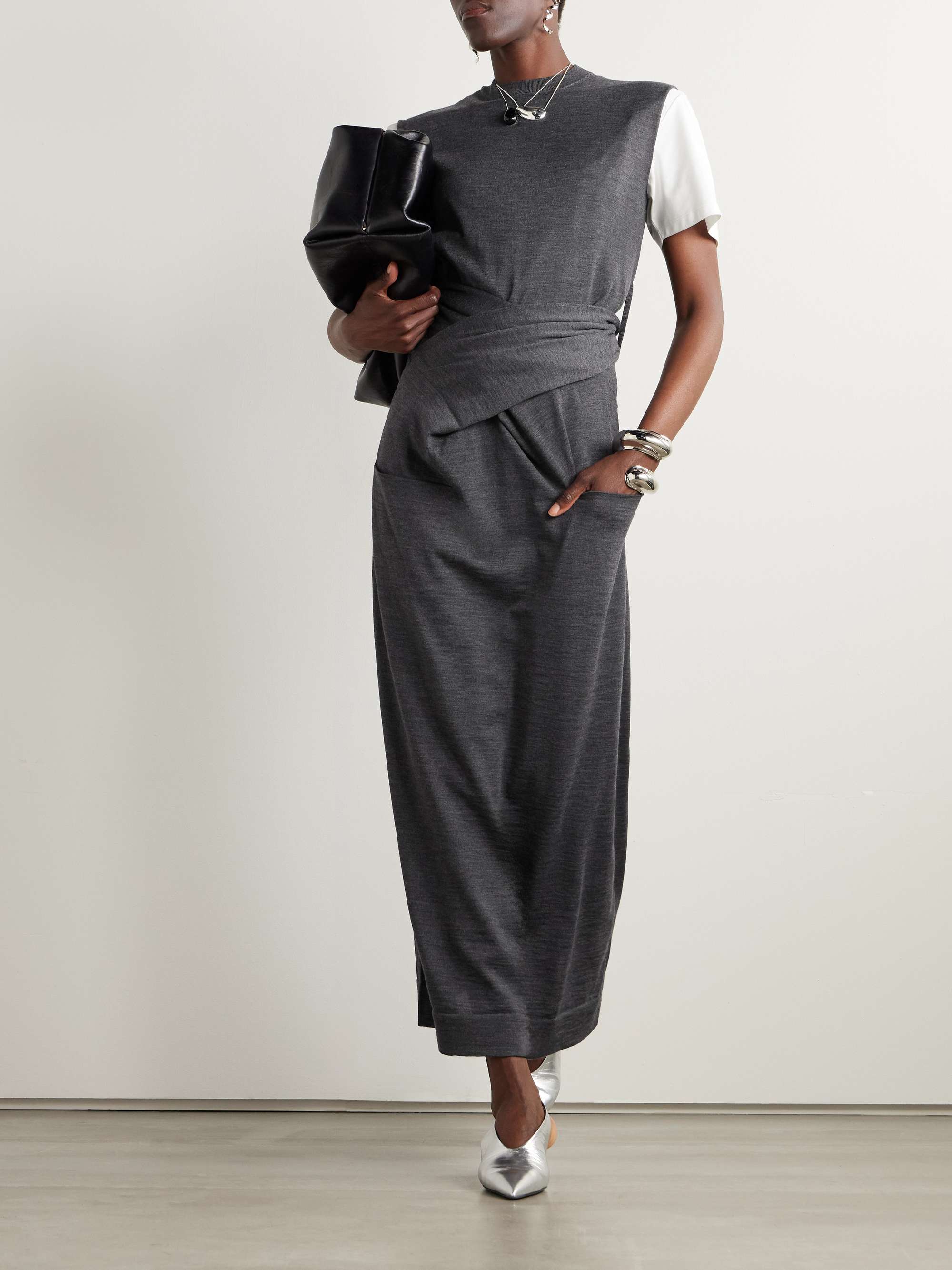 Draped merino wool maxi dress view
