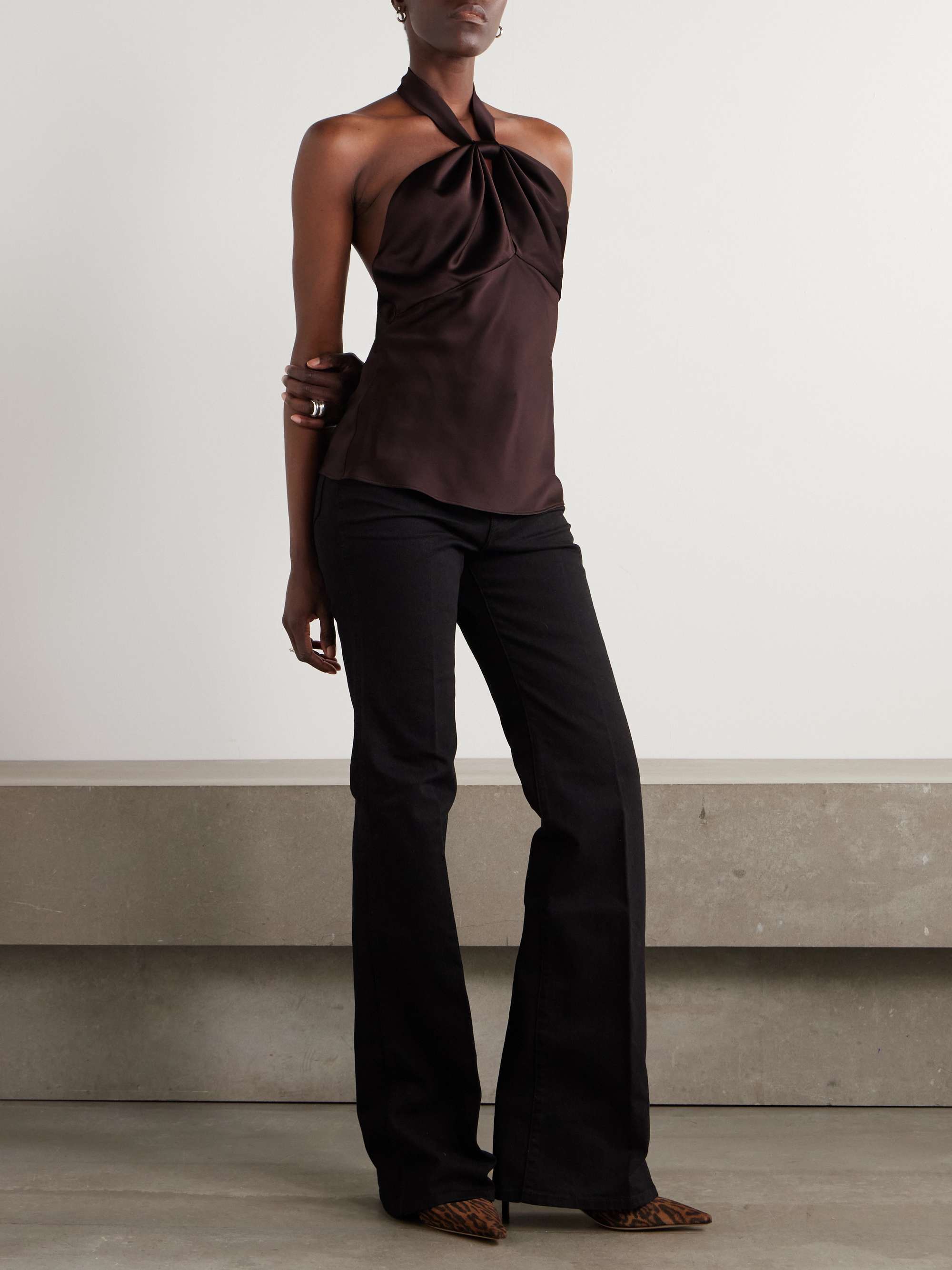 Cutout satin-crepe halterneck top view