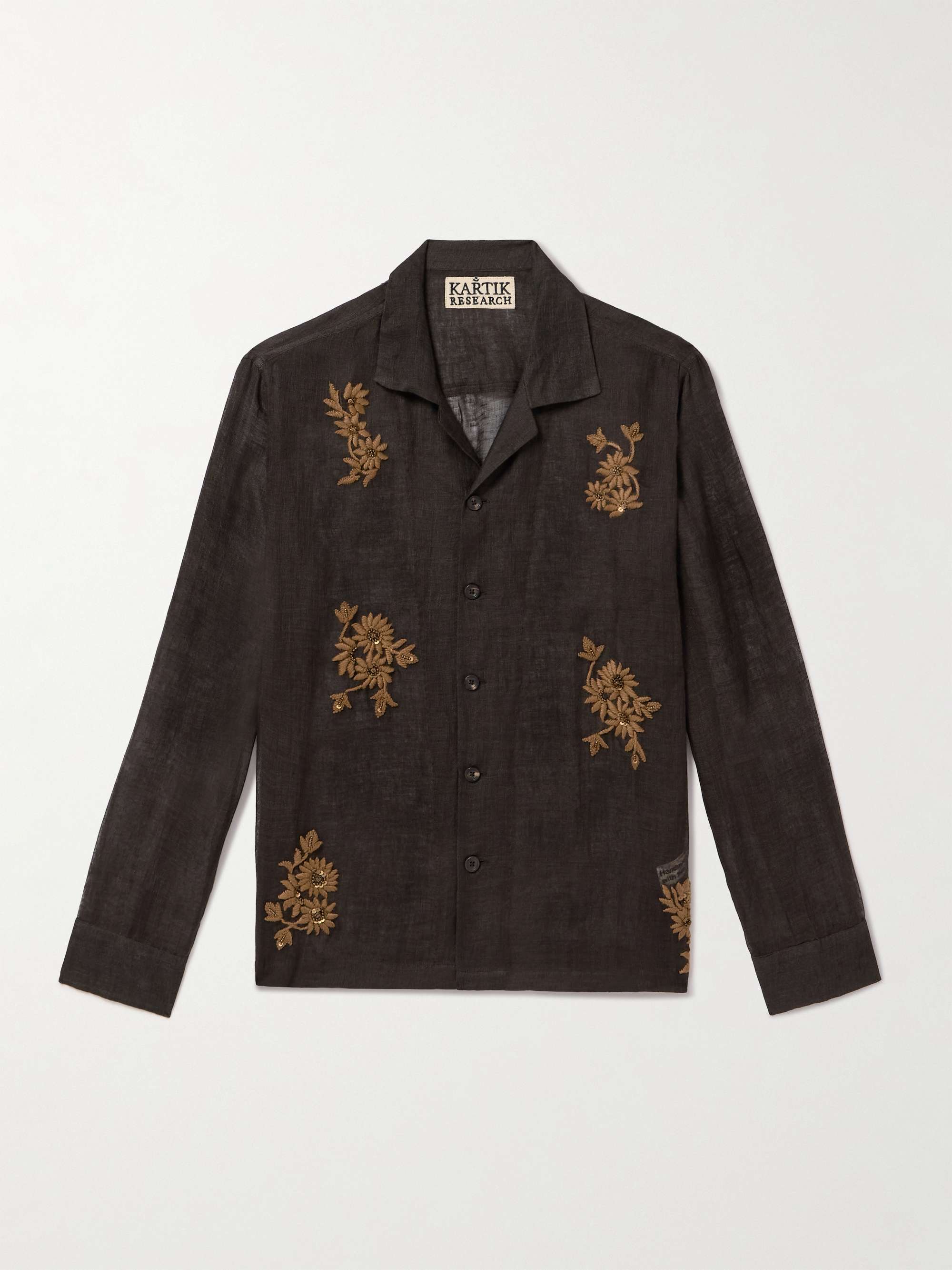 Camp-Collar Embellished Embroidered Cotton-Voile Shirt view