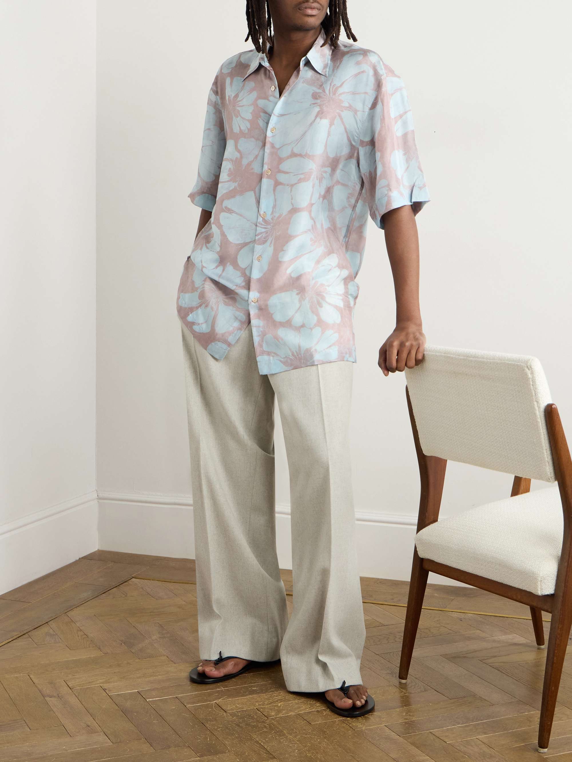 Floral-Print Silk Shirt view
