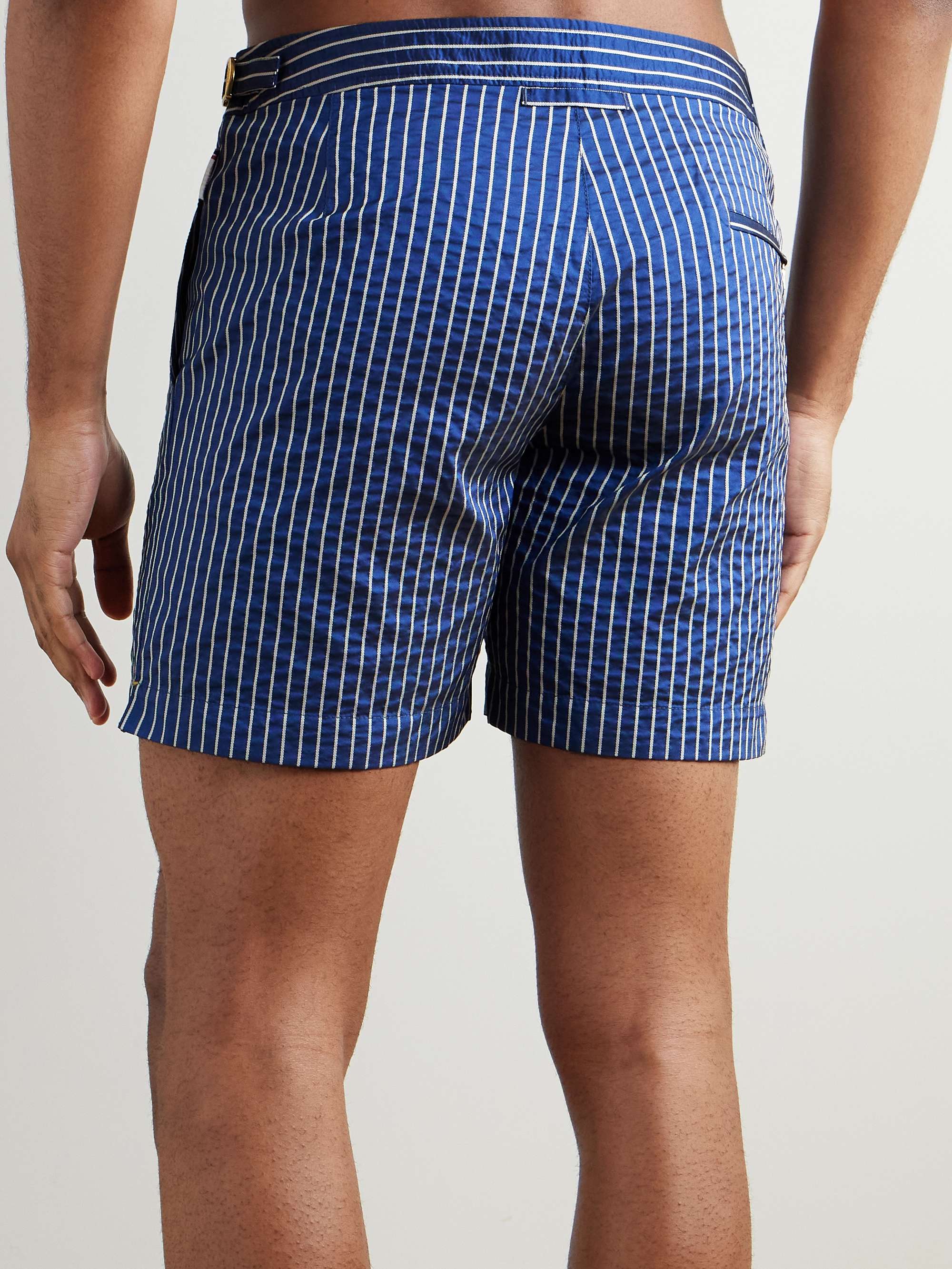 Bulldog Slim-Fit Mid-Length Striped Seersucker Swim Shorts view