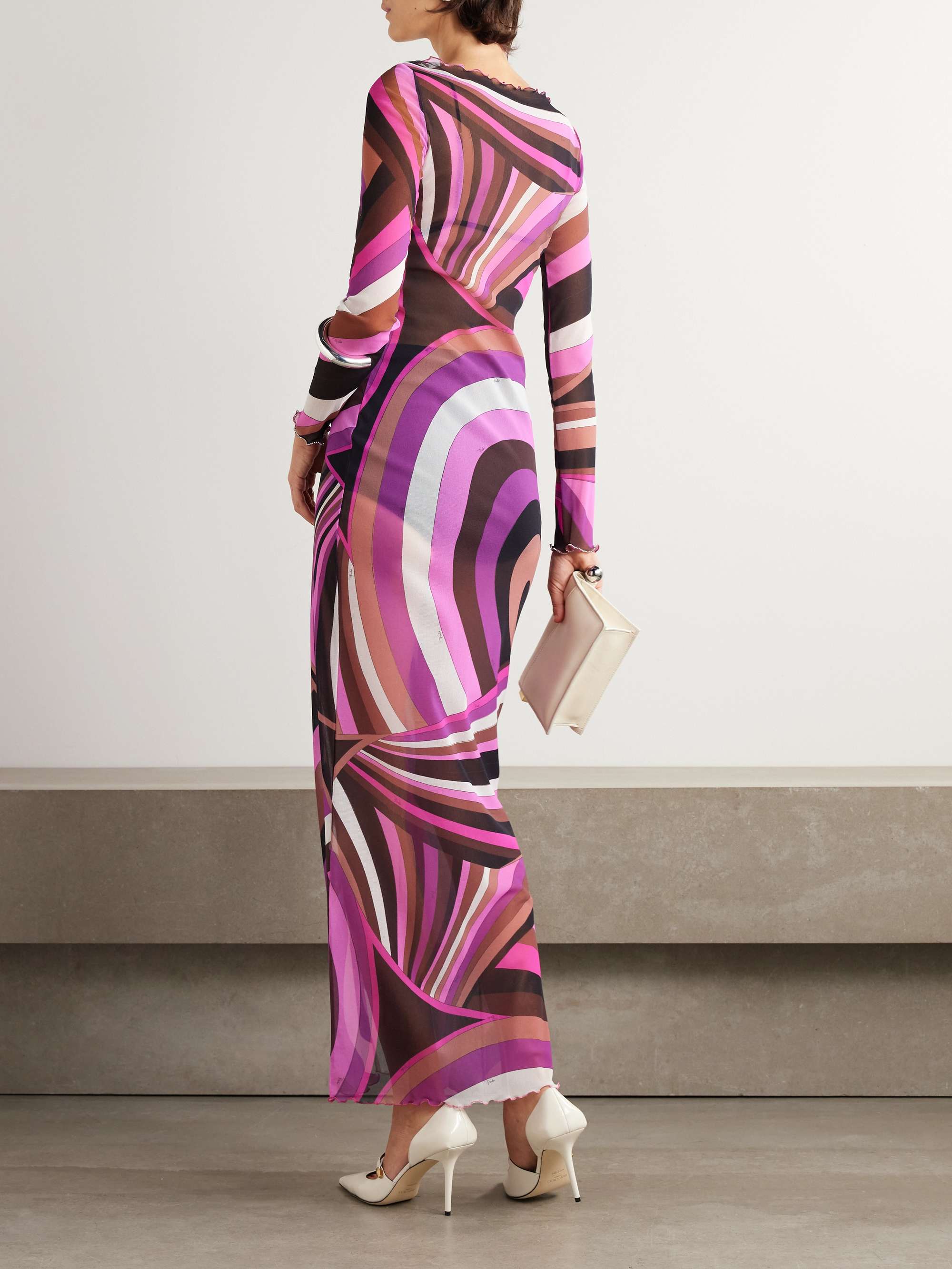 Crystal-embellished printed tulle maxi dress view
