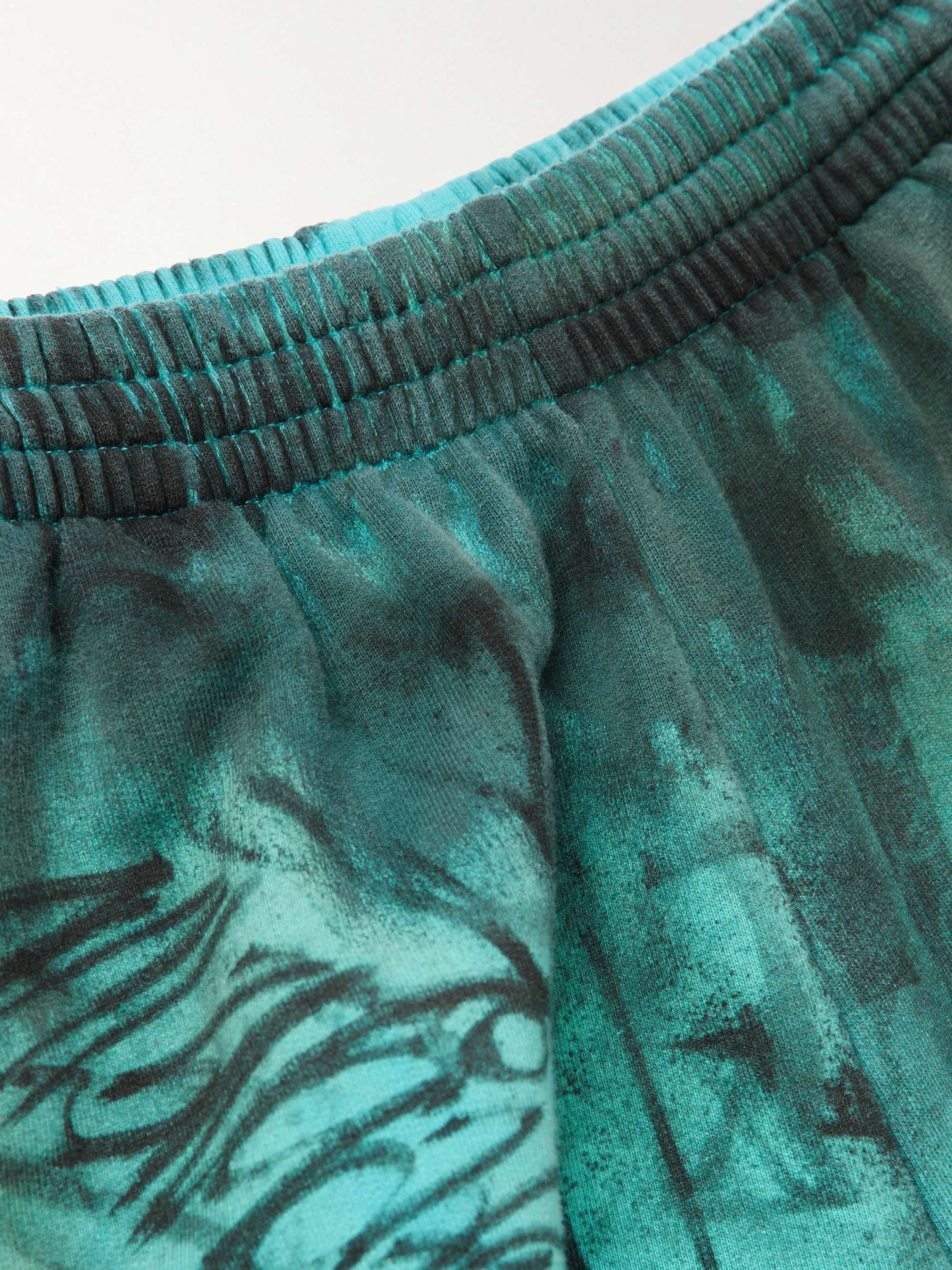 Wide-Leg Logo-Embroidered Distressed Printed Cotton-Jersey Sweatpants view