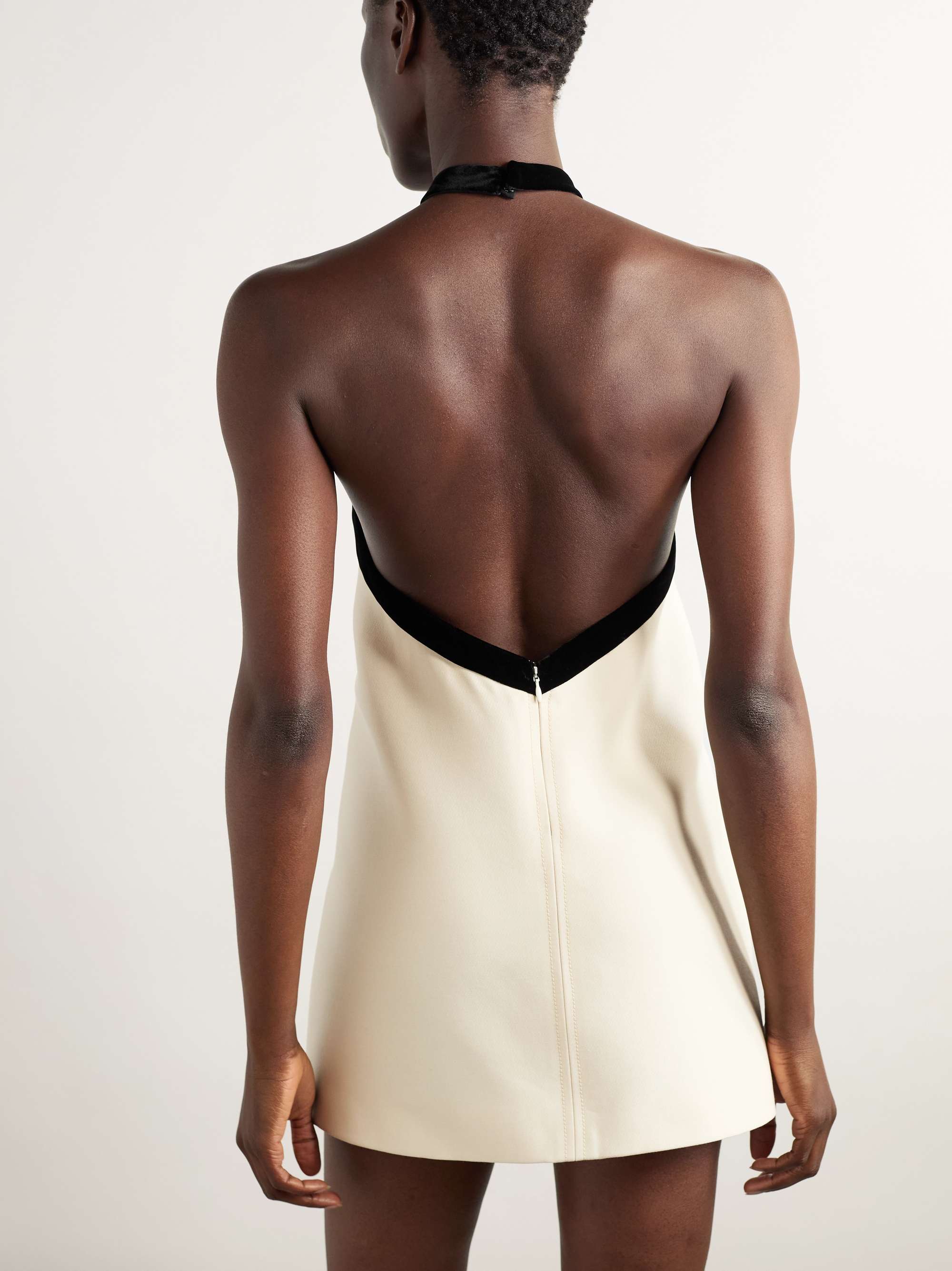 Bow-embellished velvet-trimmed wool and silk-blend crepe mini dress view