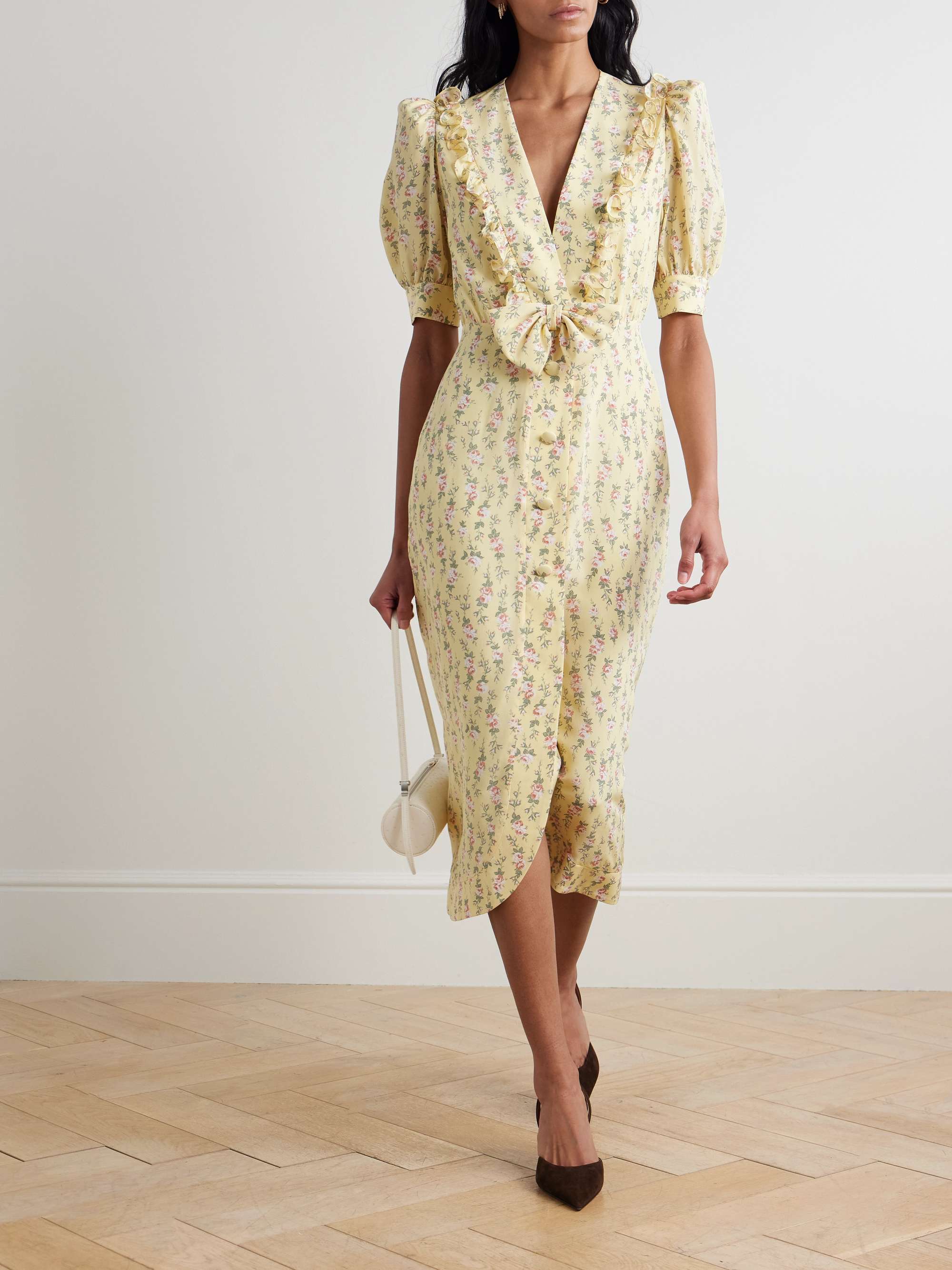 Garden Party bow-detailed floral-print silk crepe de chine midi dress view