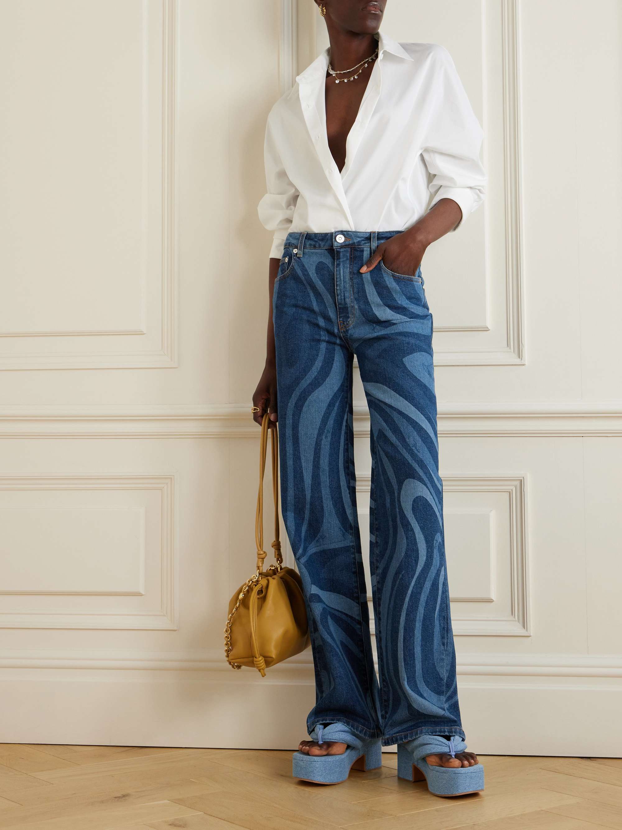 Printed high-rise straight-leg jeans view