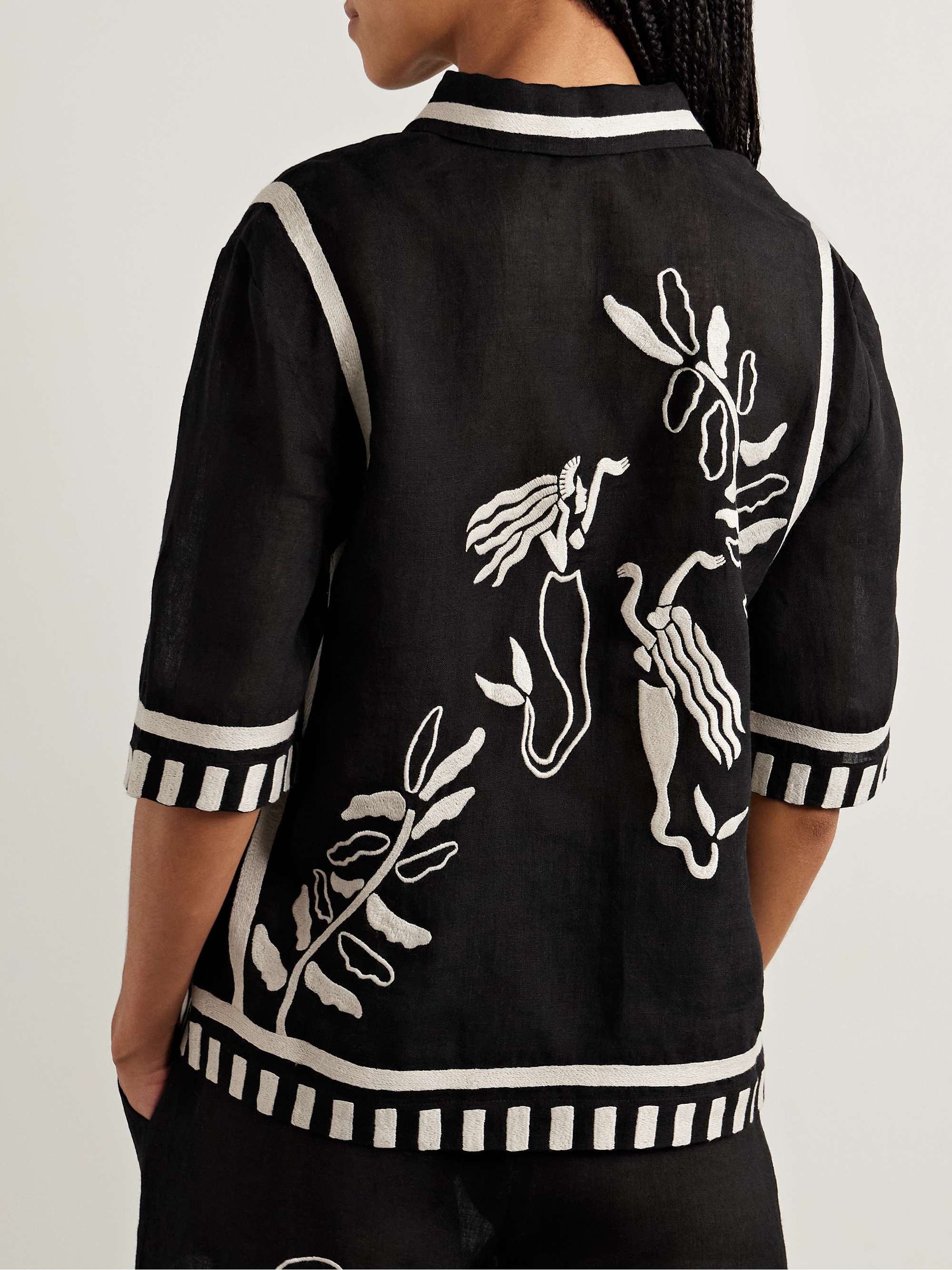 Mermaid Crab embroidered linen shirt view