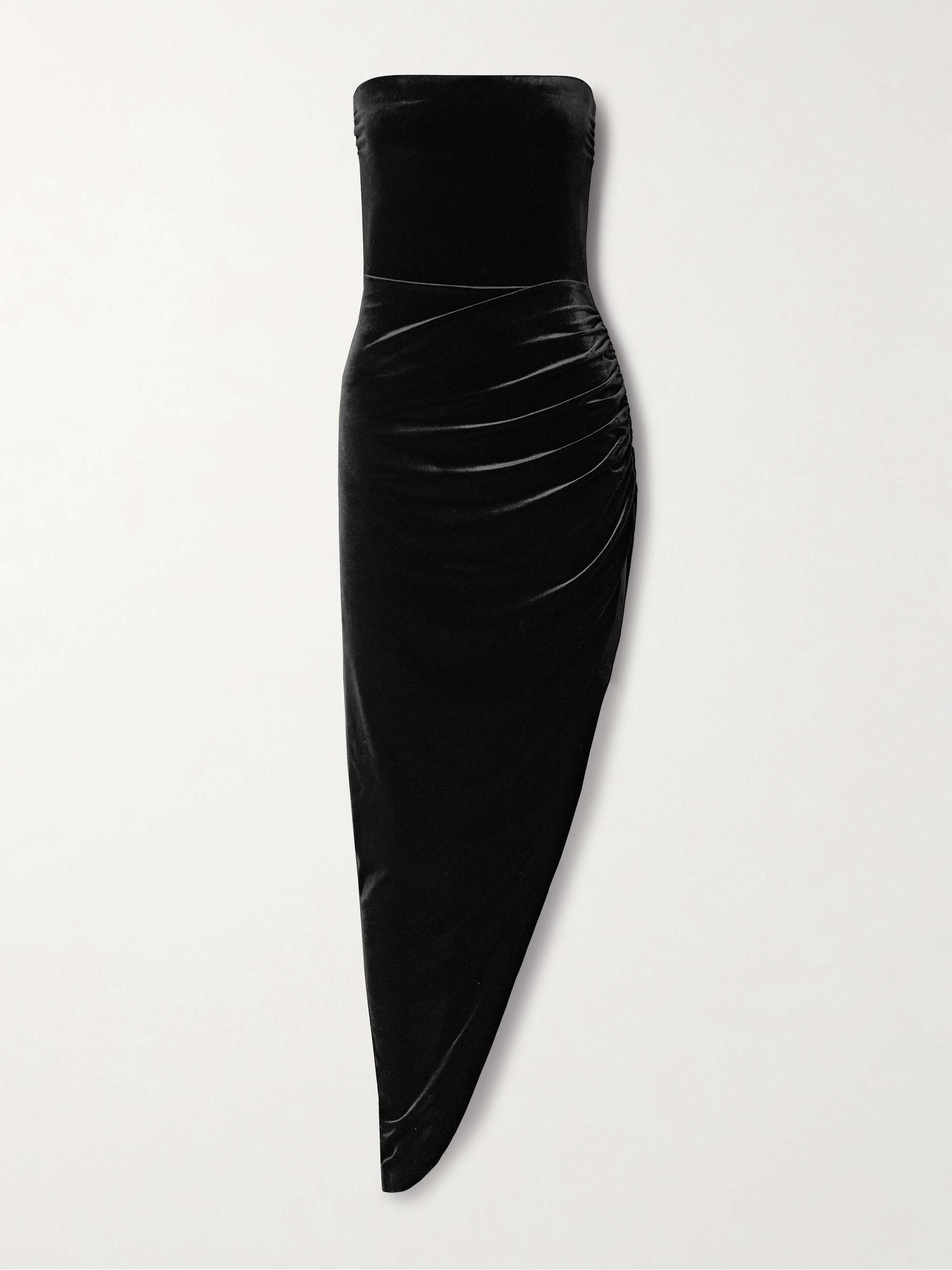 Strapless asymmetric stretch-velvet midi dress view