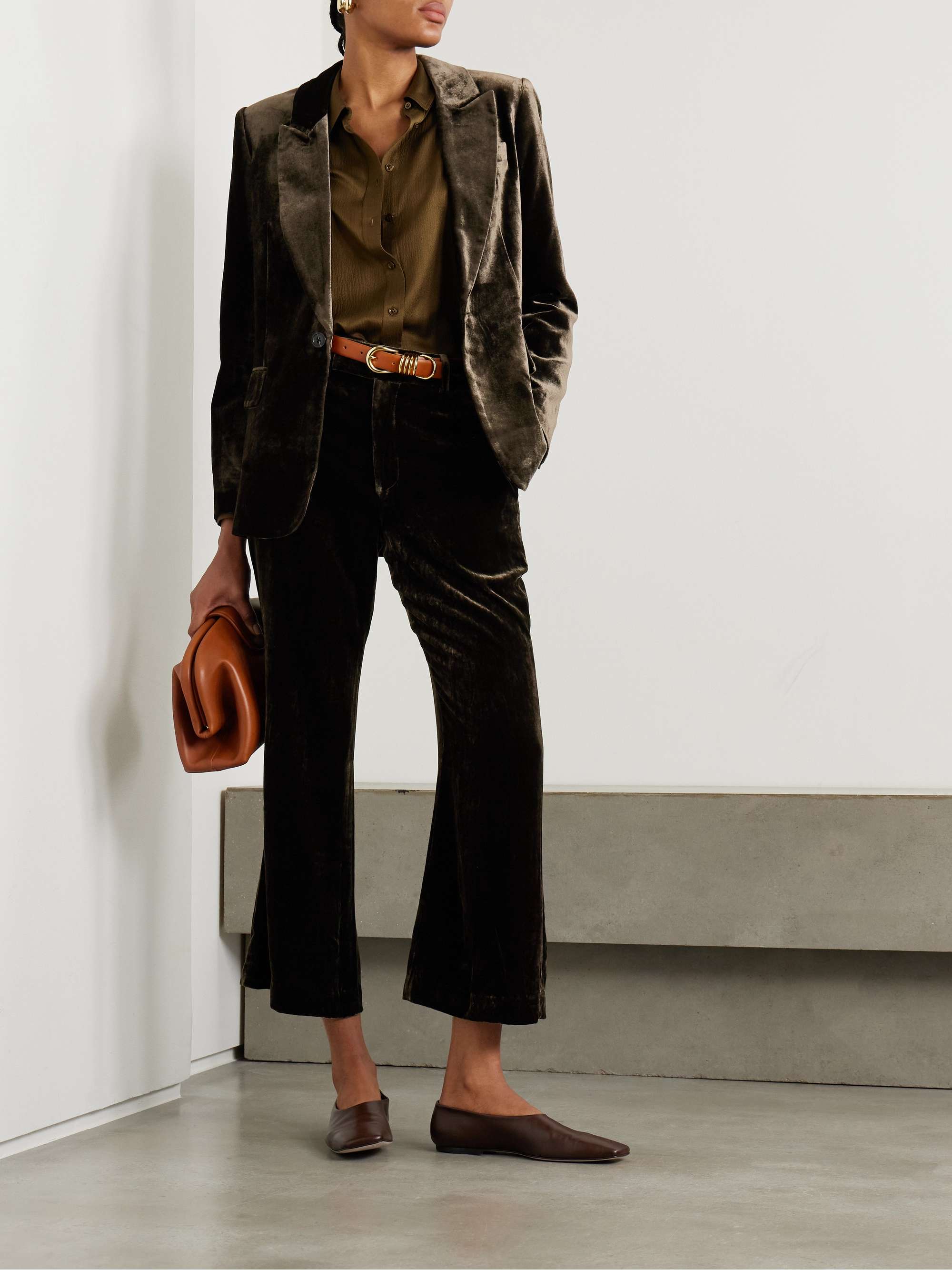 Cropped velvet flared pants view