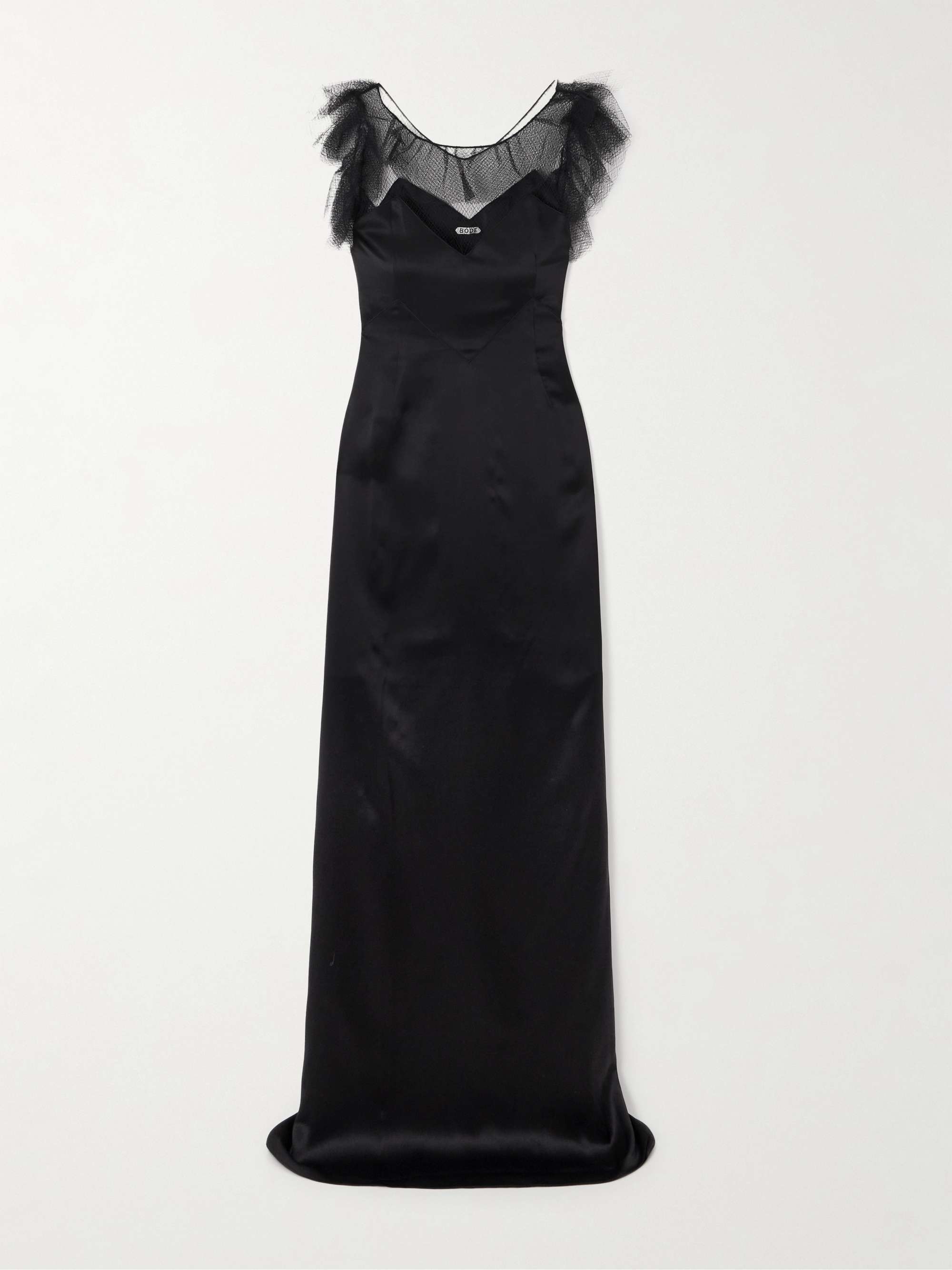 Prima ruffled mesh-trimmed silk-satin maxi dress view